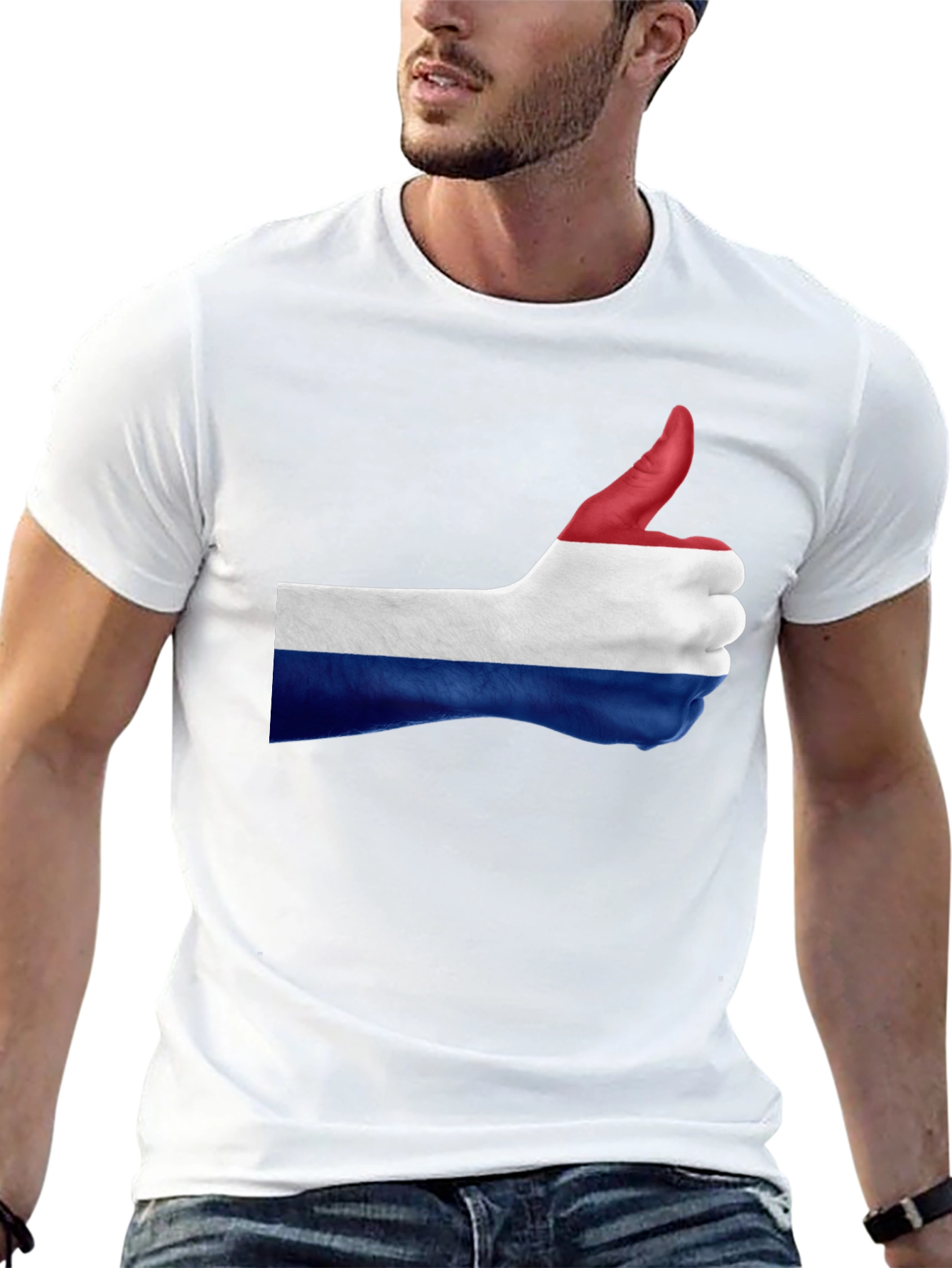 Netherlands Flag Thumbs Up Black T-Shirt