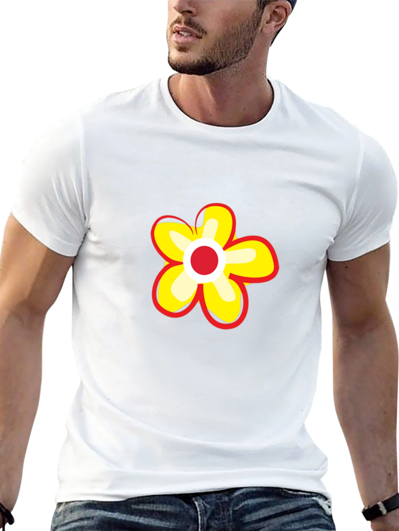 Black T-Shirt with Flower Graphic