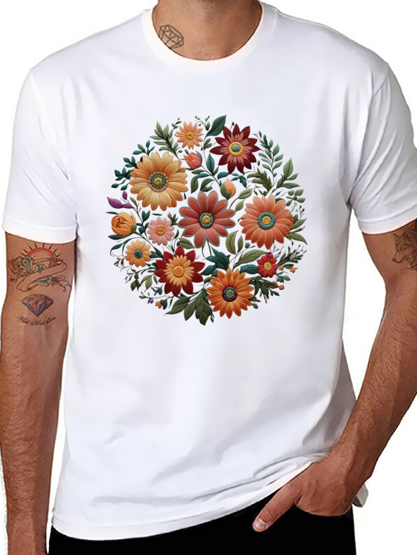 Floral Circle Graphic Black T-Shirt