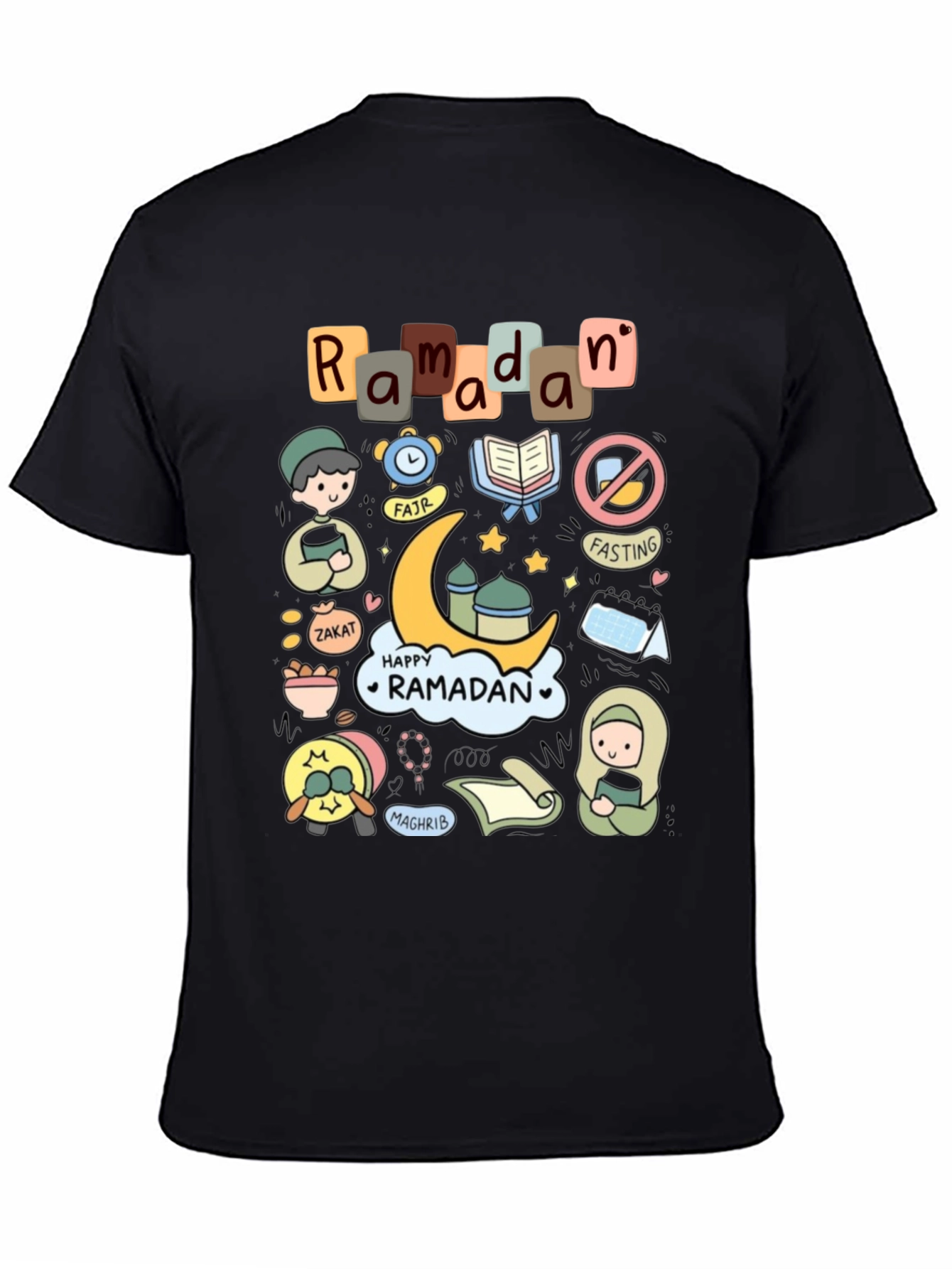 Ramadan Cartoon Graphic Black T-Shirt