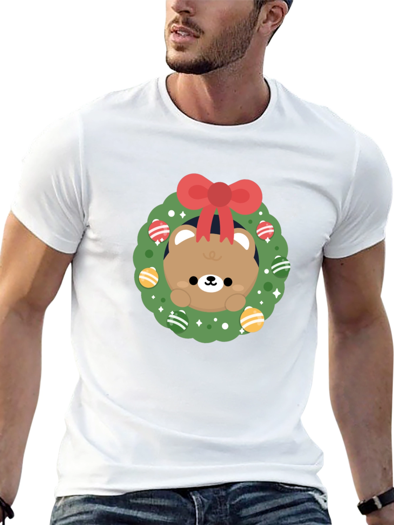 Festive Bear Wreath Graphic Tee