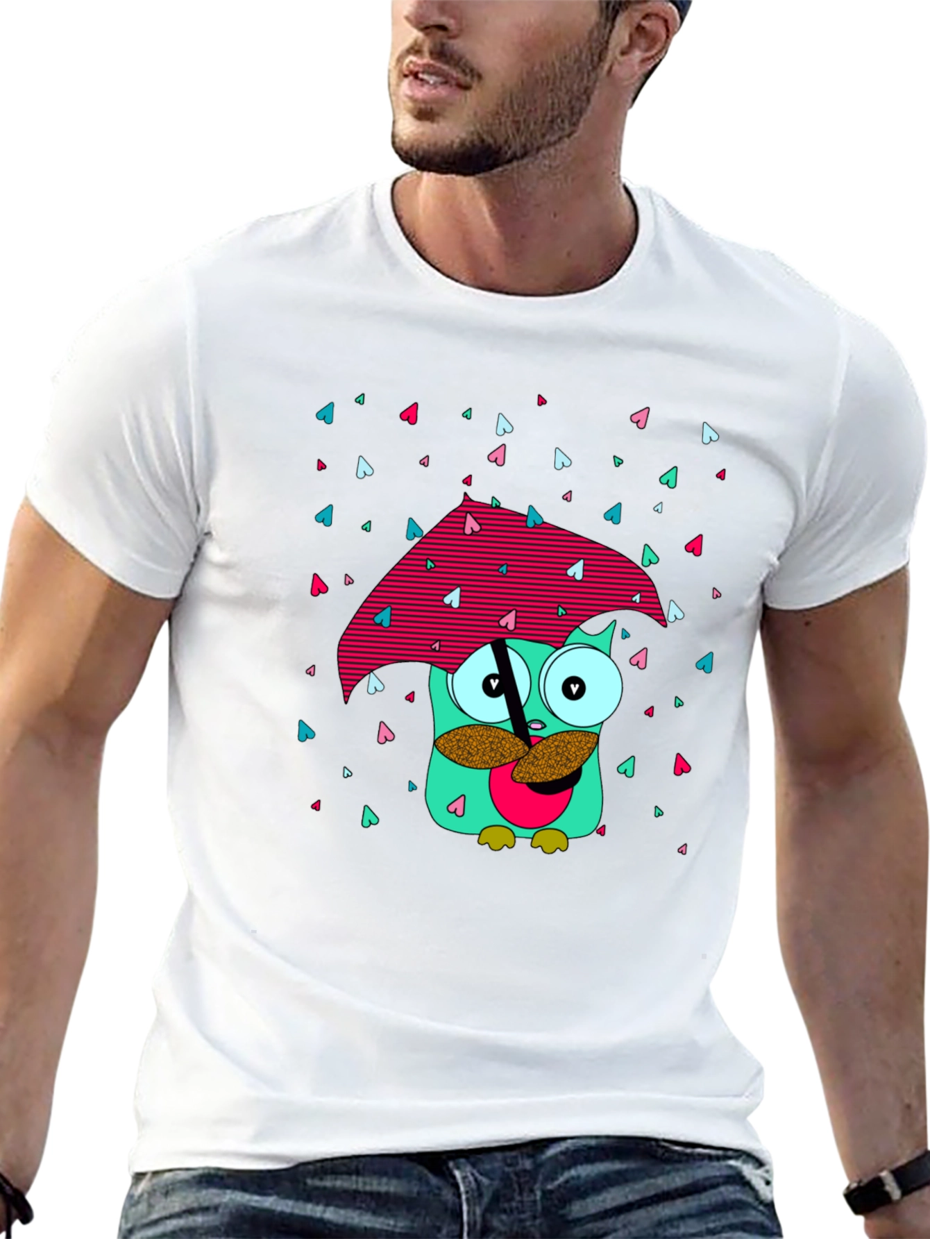 Whimsical Owl T-Shirt - Cartoon Character with Umbrella