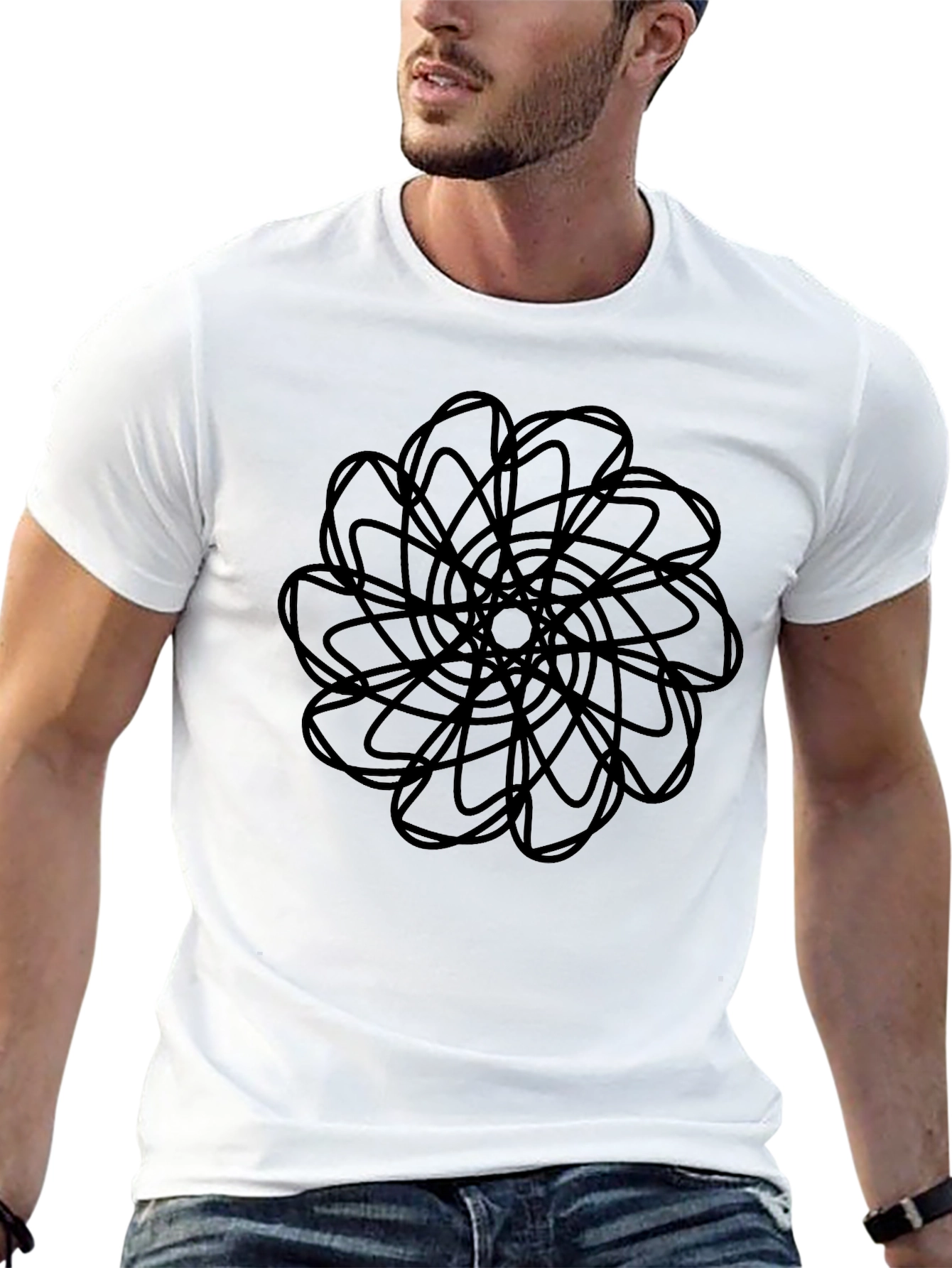 Abstract Floral Design Black T-Shirt