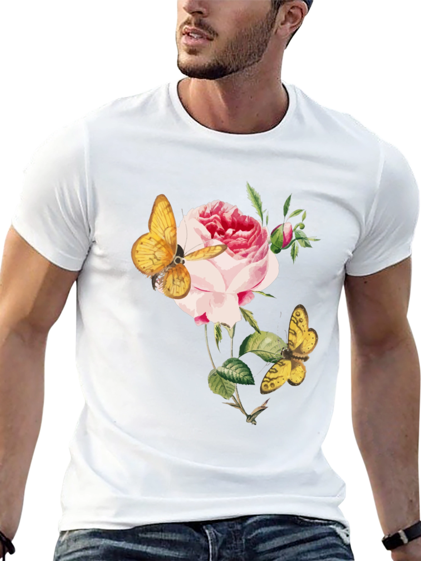 Floral Butterfly Graphic Tee - Soft Black Cotton