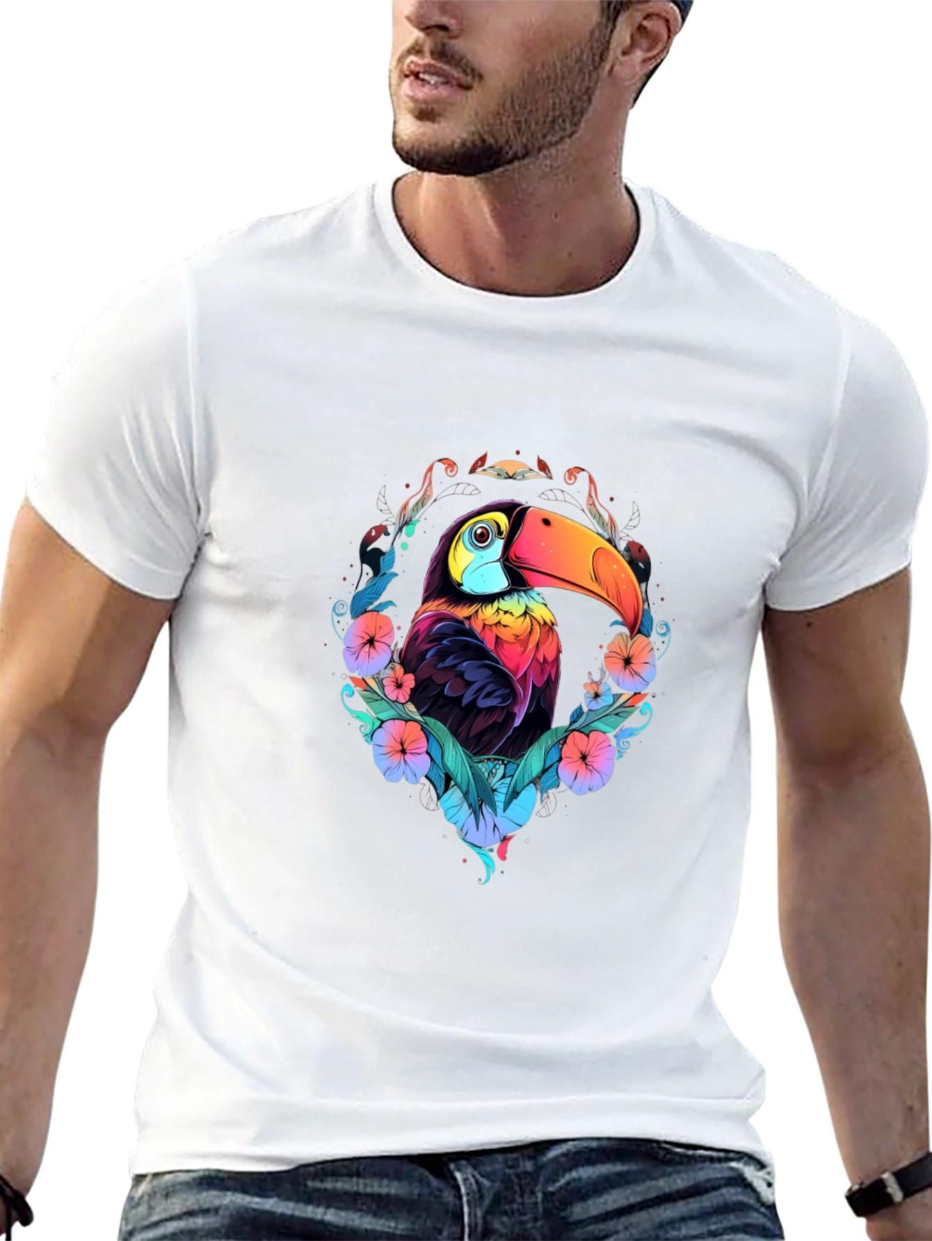 Vibrant Toucan Graphic Black T-Shirt