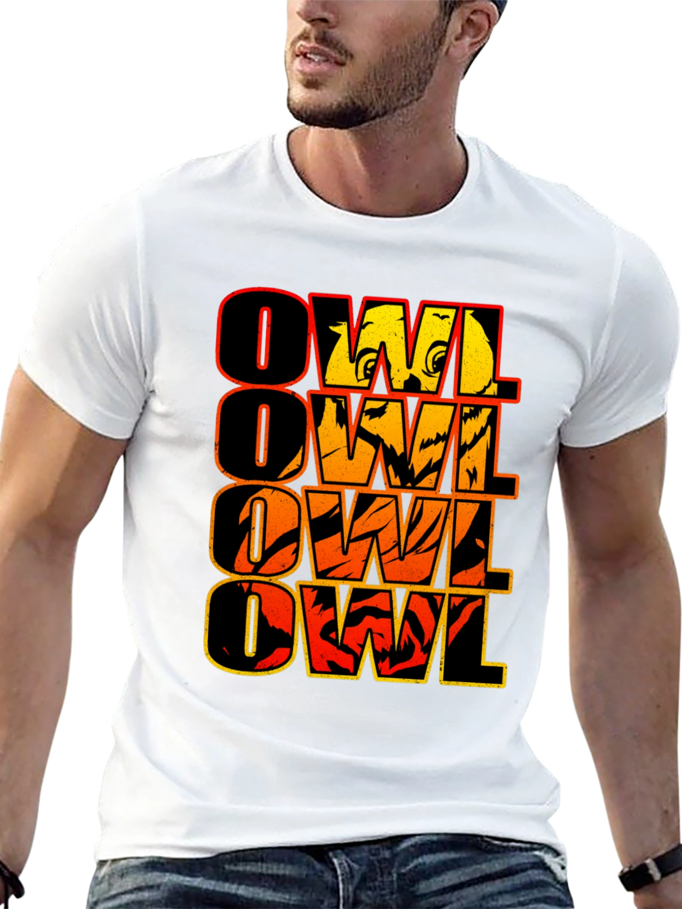 Owl Graphic Print Mens Black T-Shirt