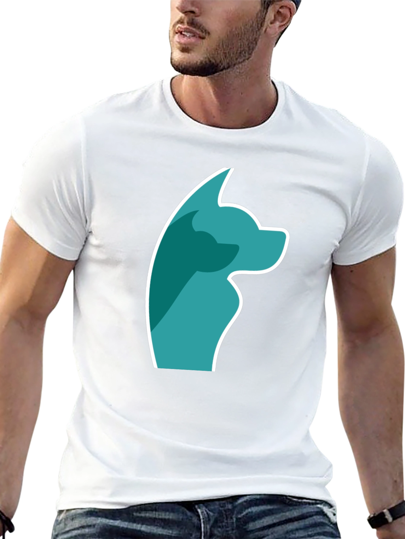 Stylish Black Tee with Teal Dog Graphic