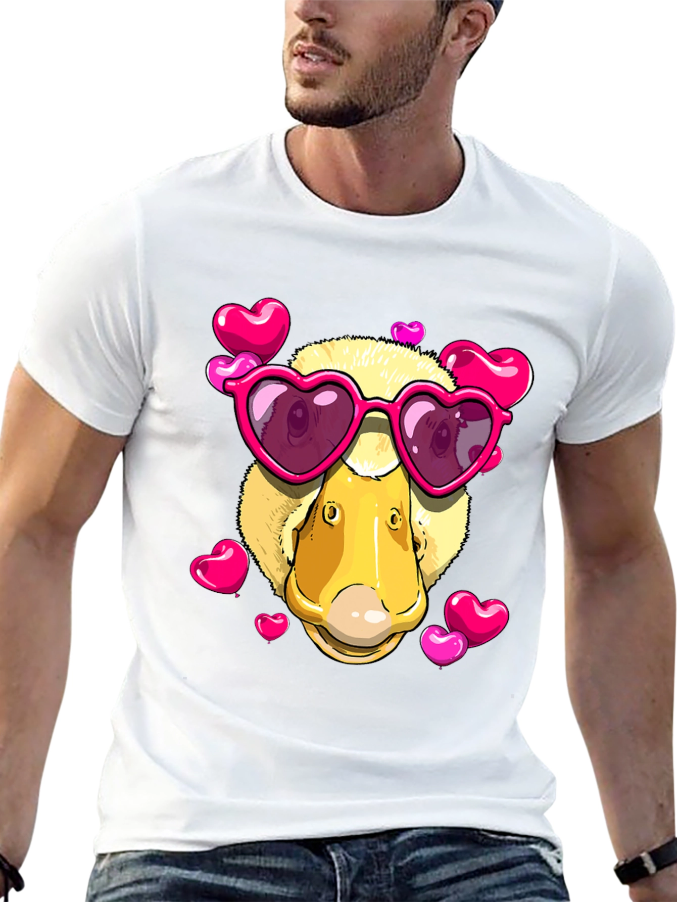 Duck Valentines Day T-Shirt with Heart Sunglasses