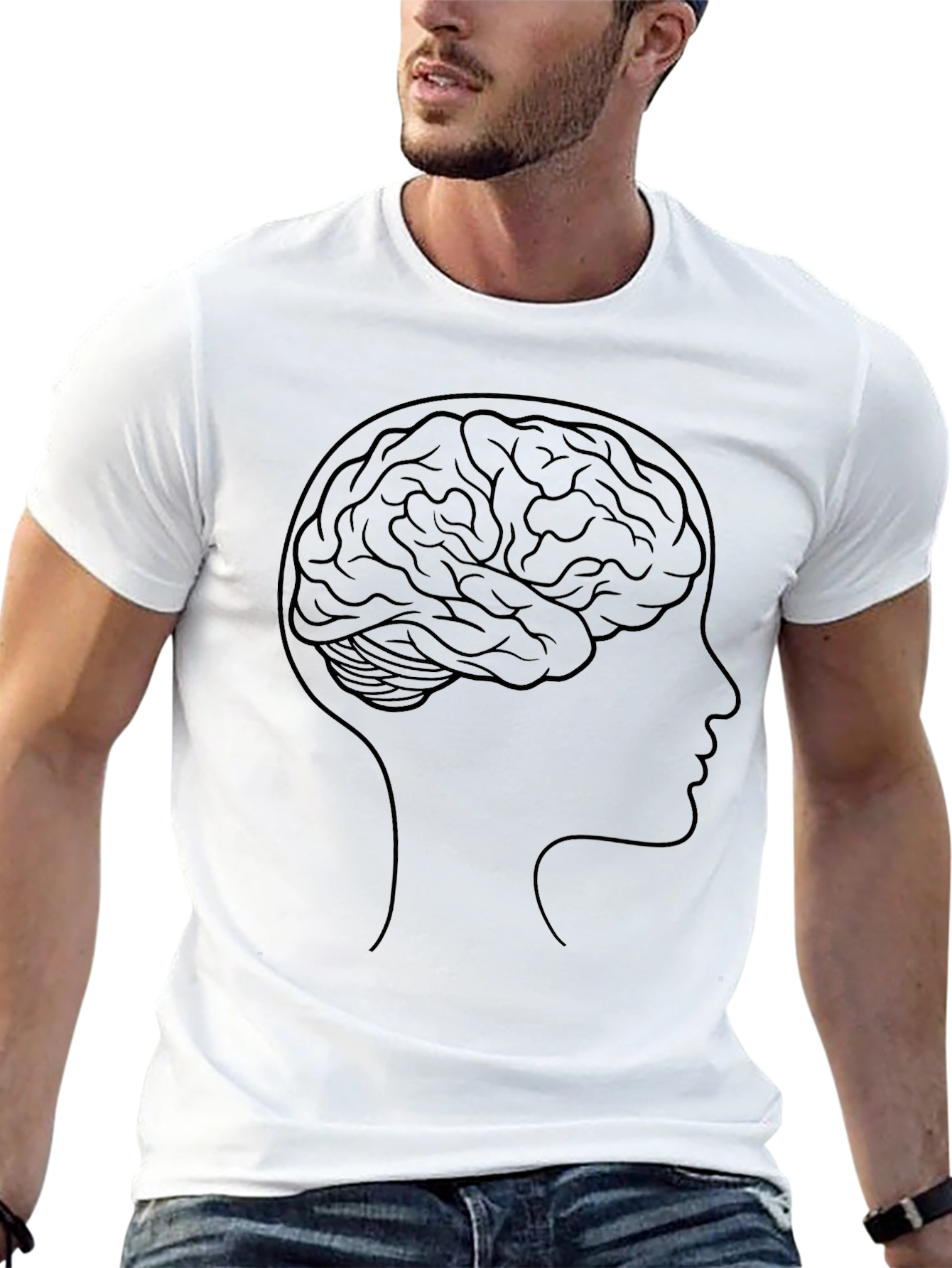 Brain Silhouette Graphic Tee - Black Cotton T-Shirt