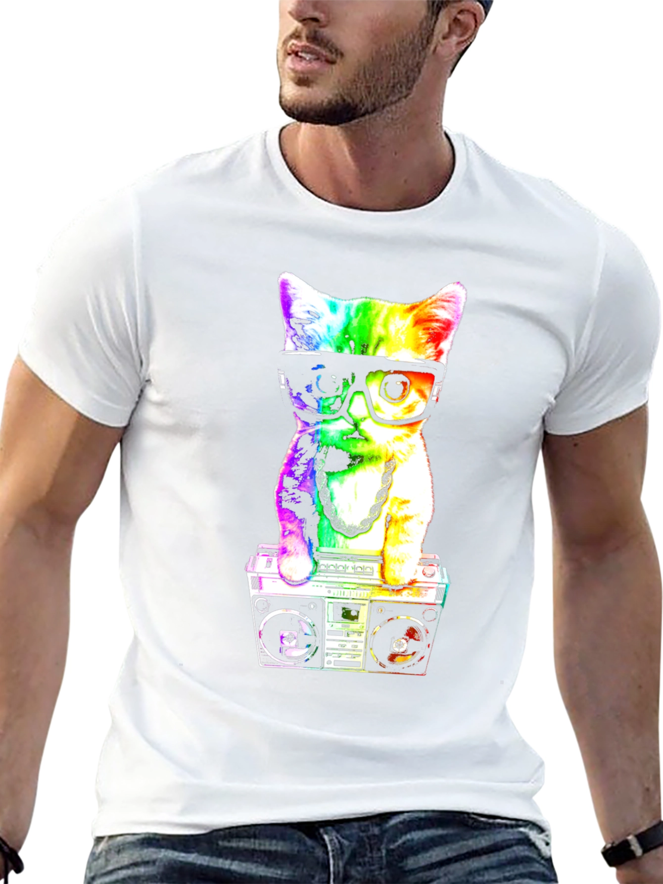 Rainbow Cat Boombox T-Shirt