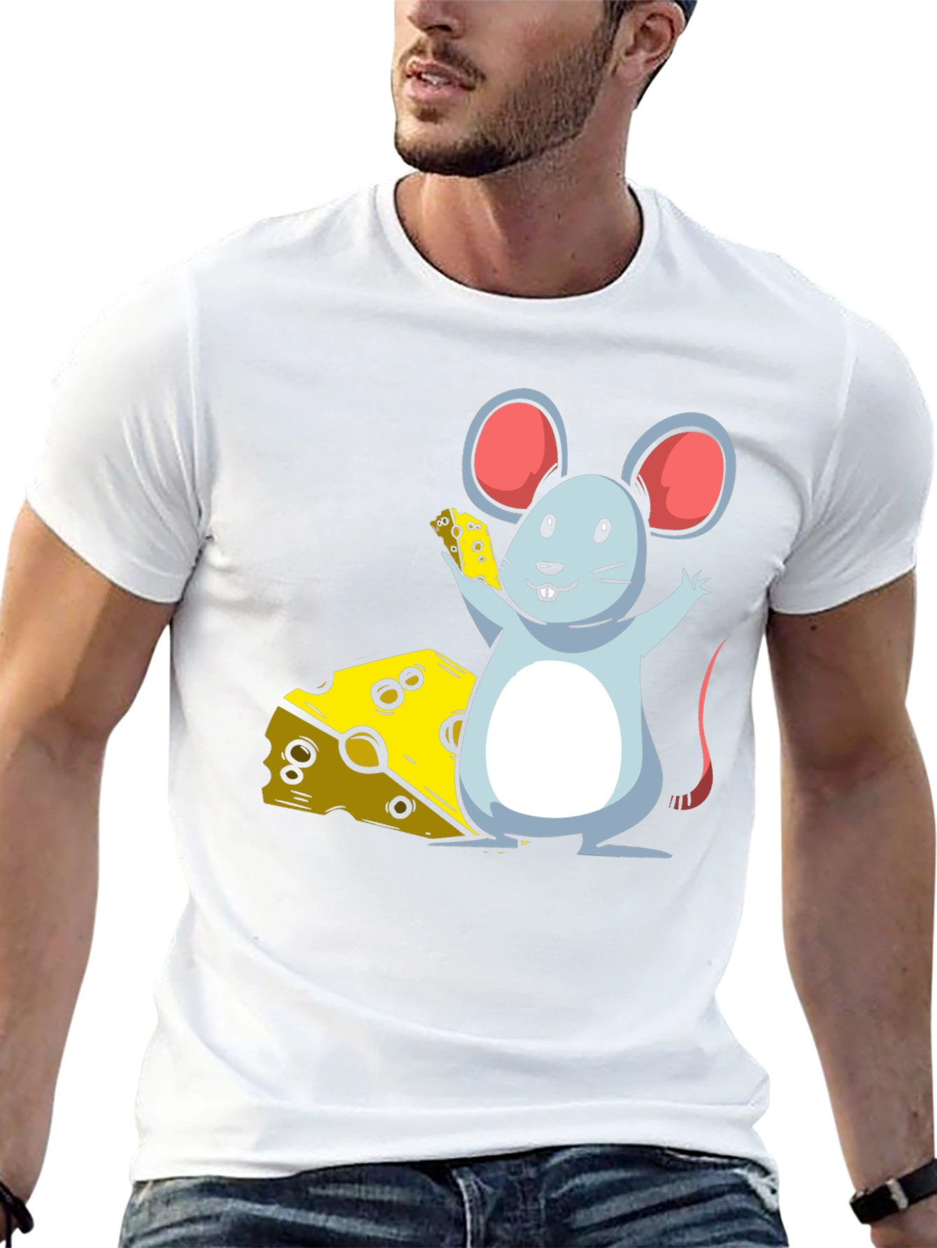 Cartoon Mouse & Cheese Graphic T-Shirt