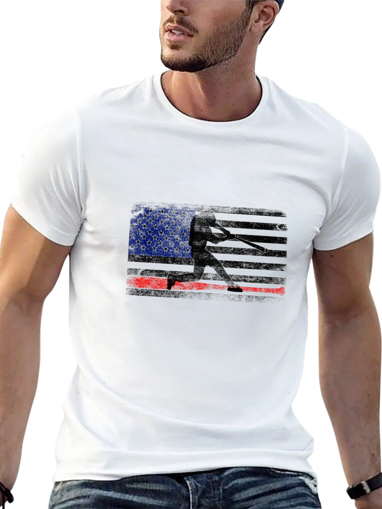 USA Flag Baseball Graphic Tee - Black