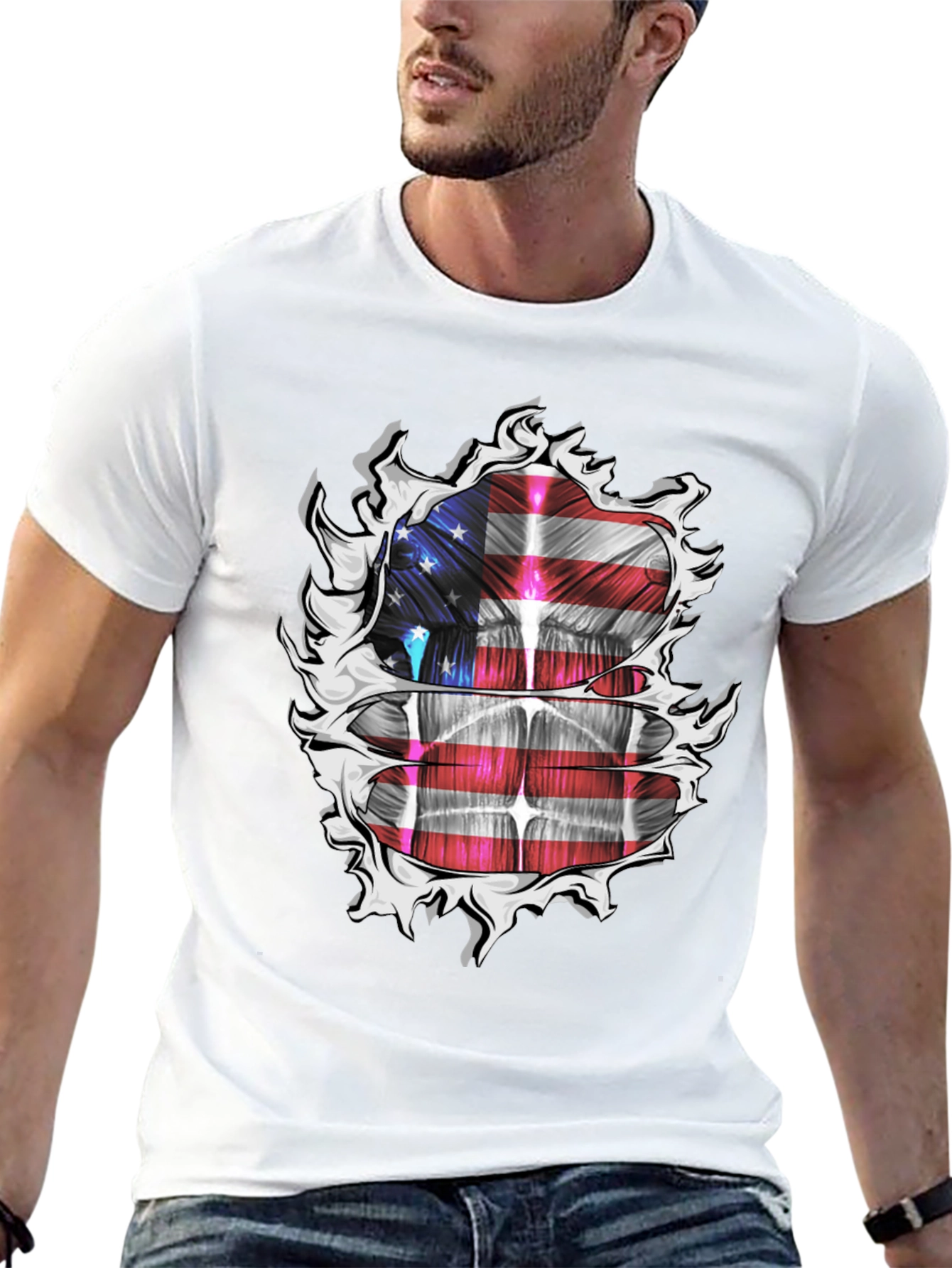 USA Flag Ripped T-Shirt