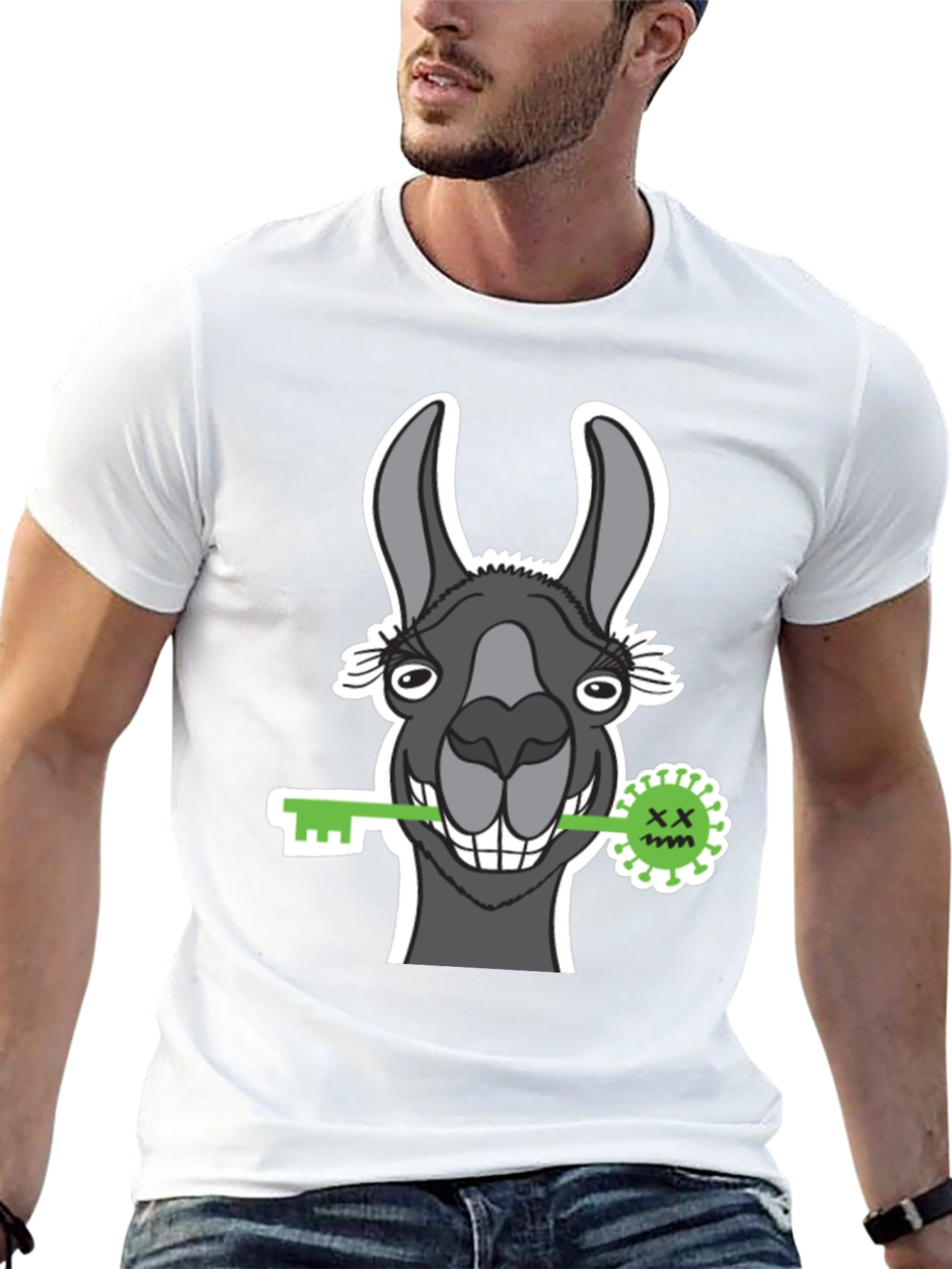 Llama Key Graphic Tee - Quirky Animal Lover Shirt