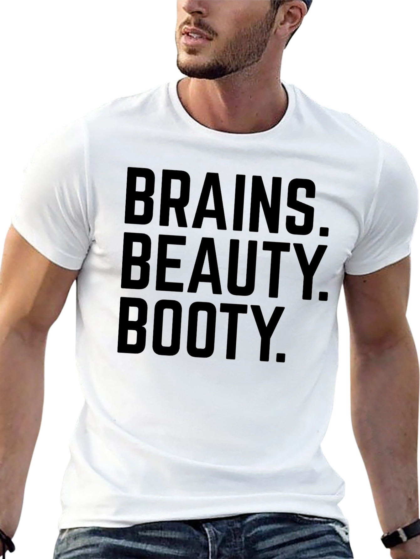 Brains Beauty Booty T-Shirt - Funny Slogan Tee