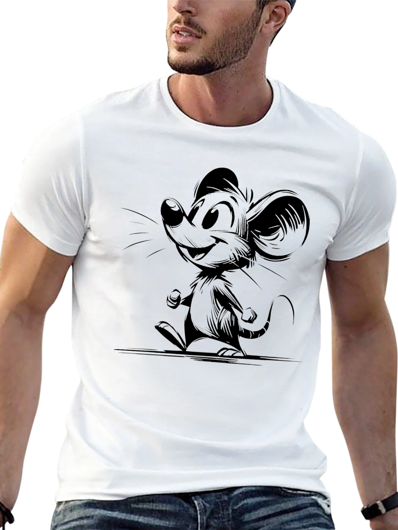 Cartoon Mouse Graphic Black T-Shirt