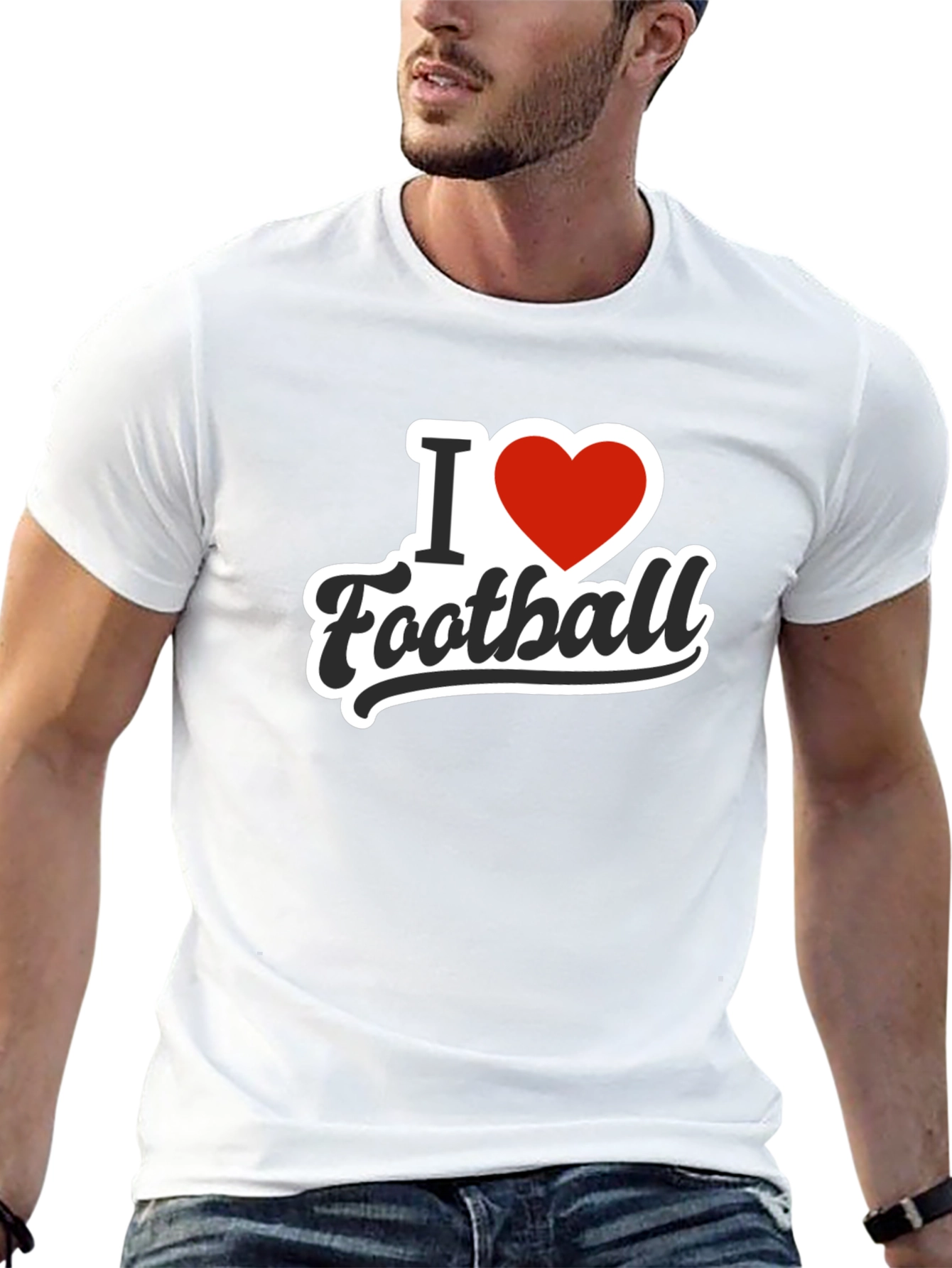 I Love Football Black Graphic Tee Shirt