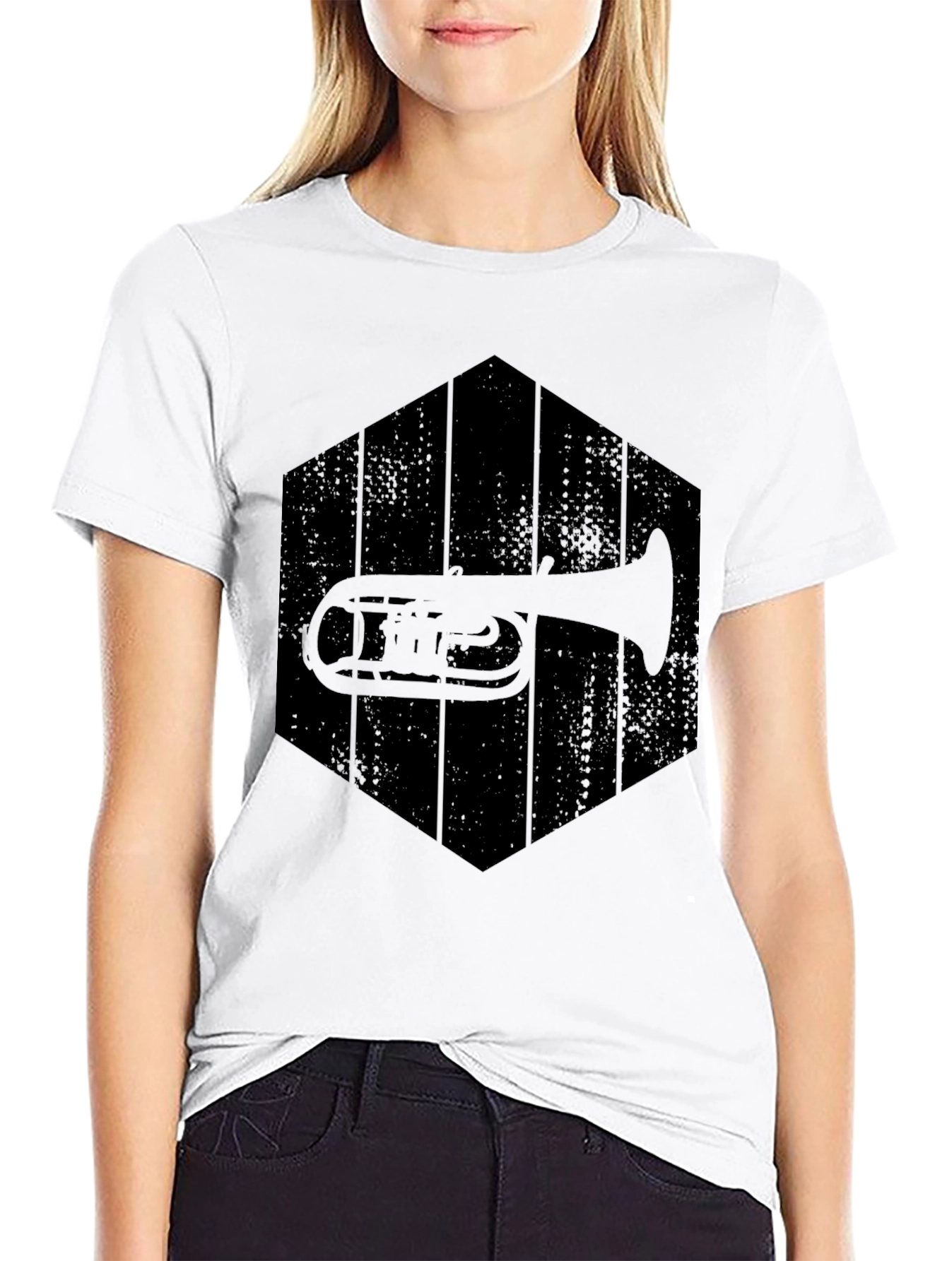 Tuba Hexagon Graphic Tee - Black Cotton Casual Shirt
