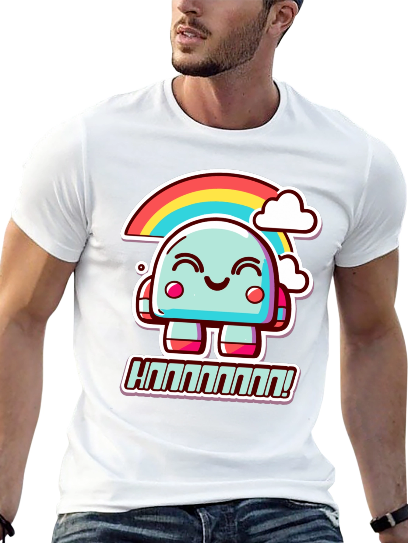 Kawaii Rainbow Robot Graphic Tee