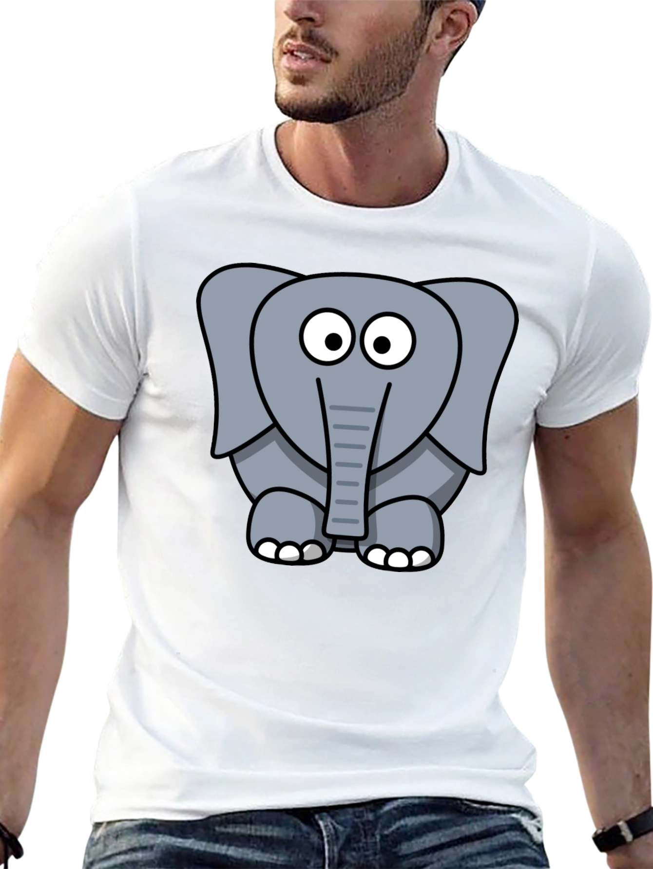 Cute Elephant Graphic Print Black T-Shirt
