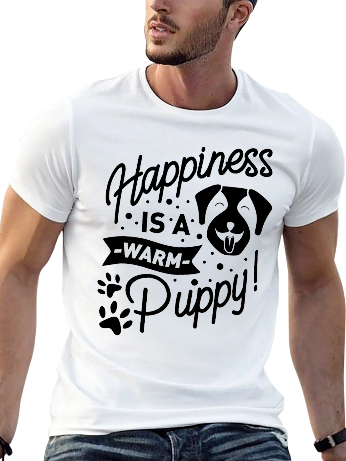 Happiness is a Warm Puppy Black T-Shirt
