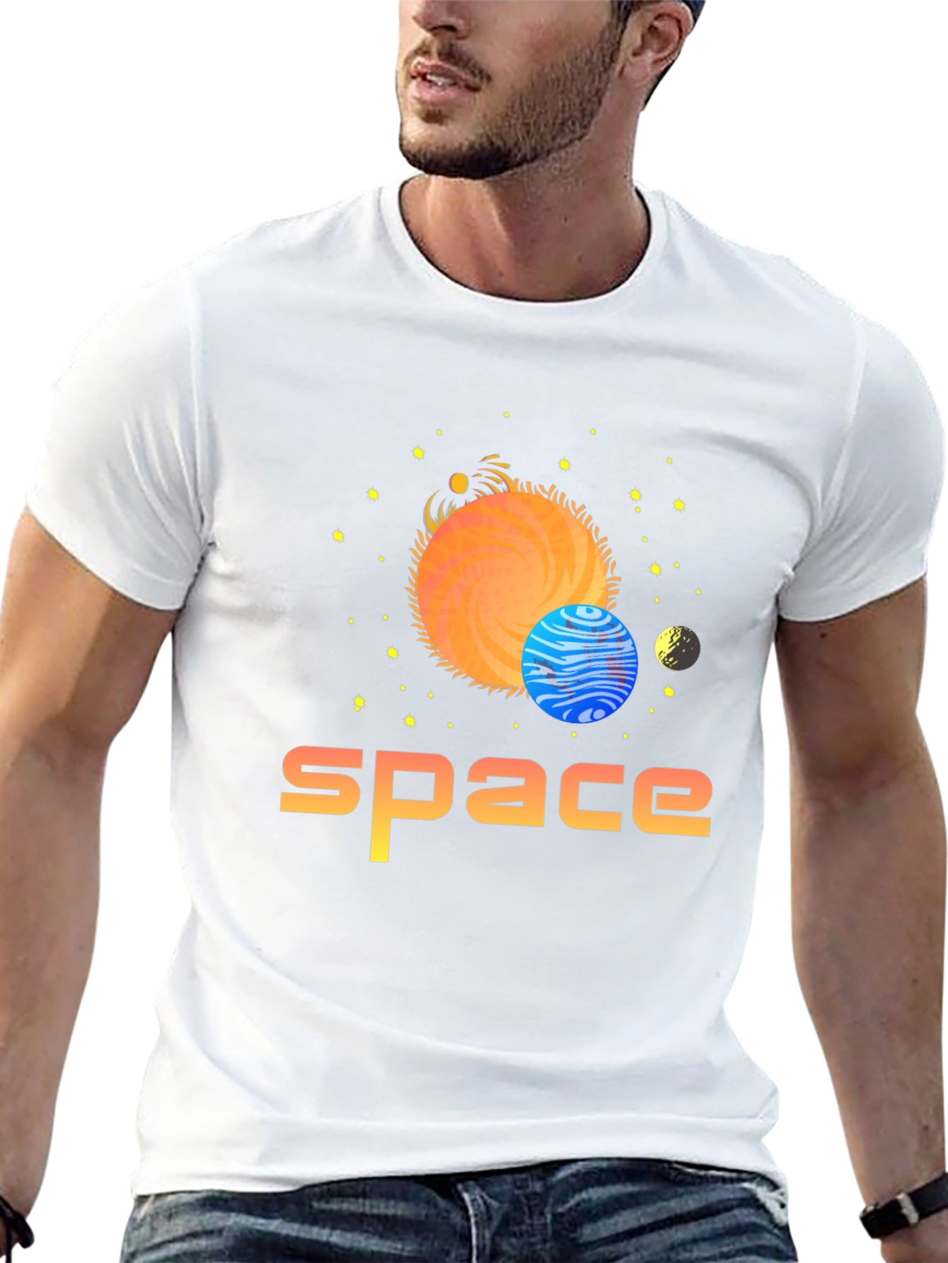 Space Graphic Print T-Shirt - Stylish Outer Space Design