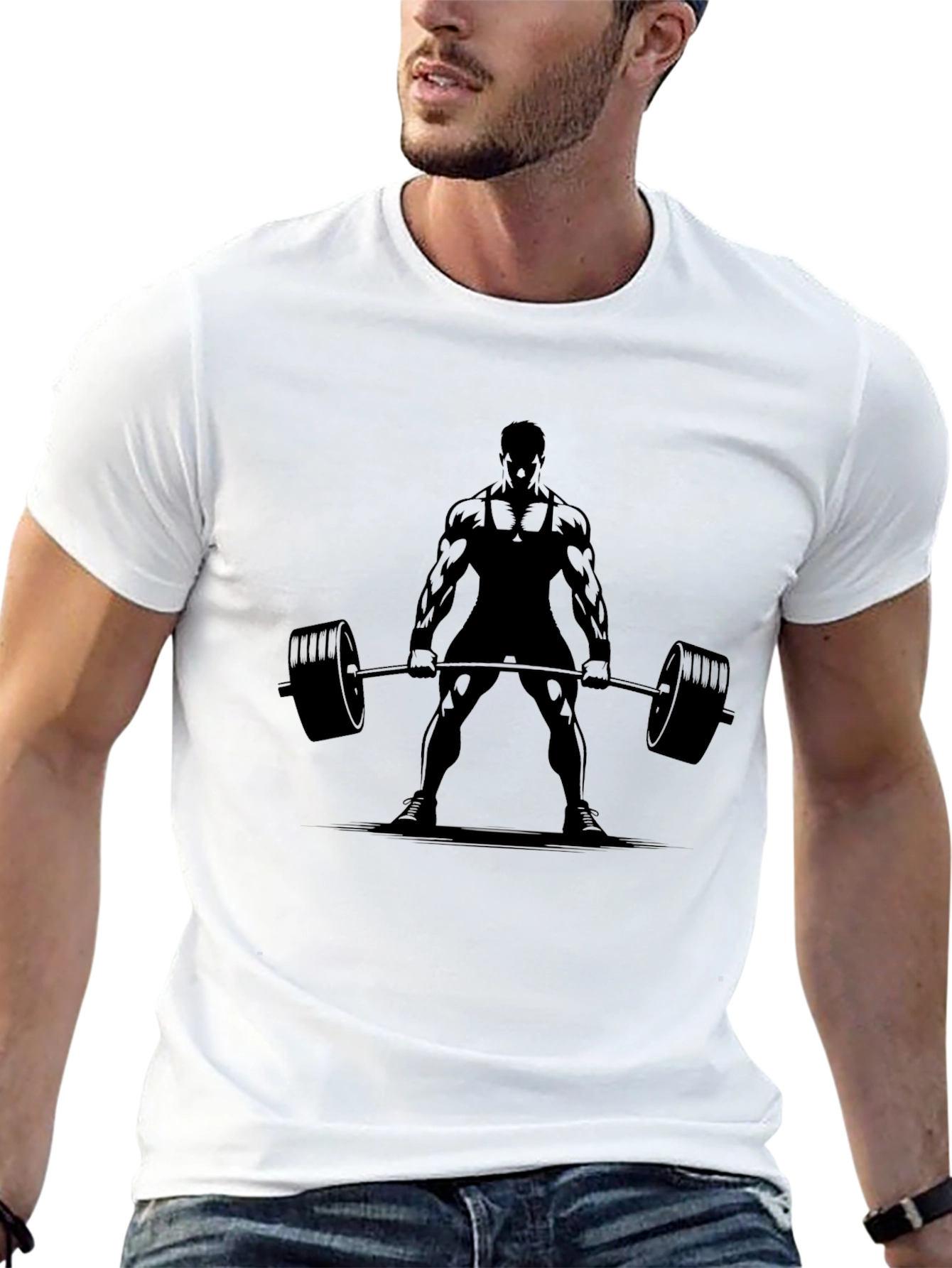 Black Gym T-Shirt with Weightlifter Design