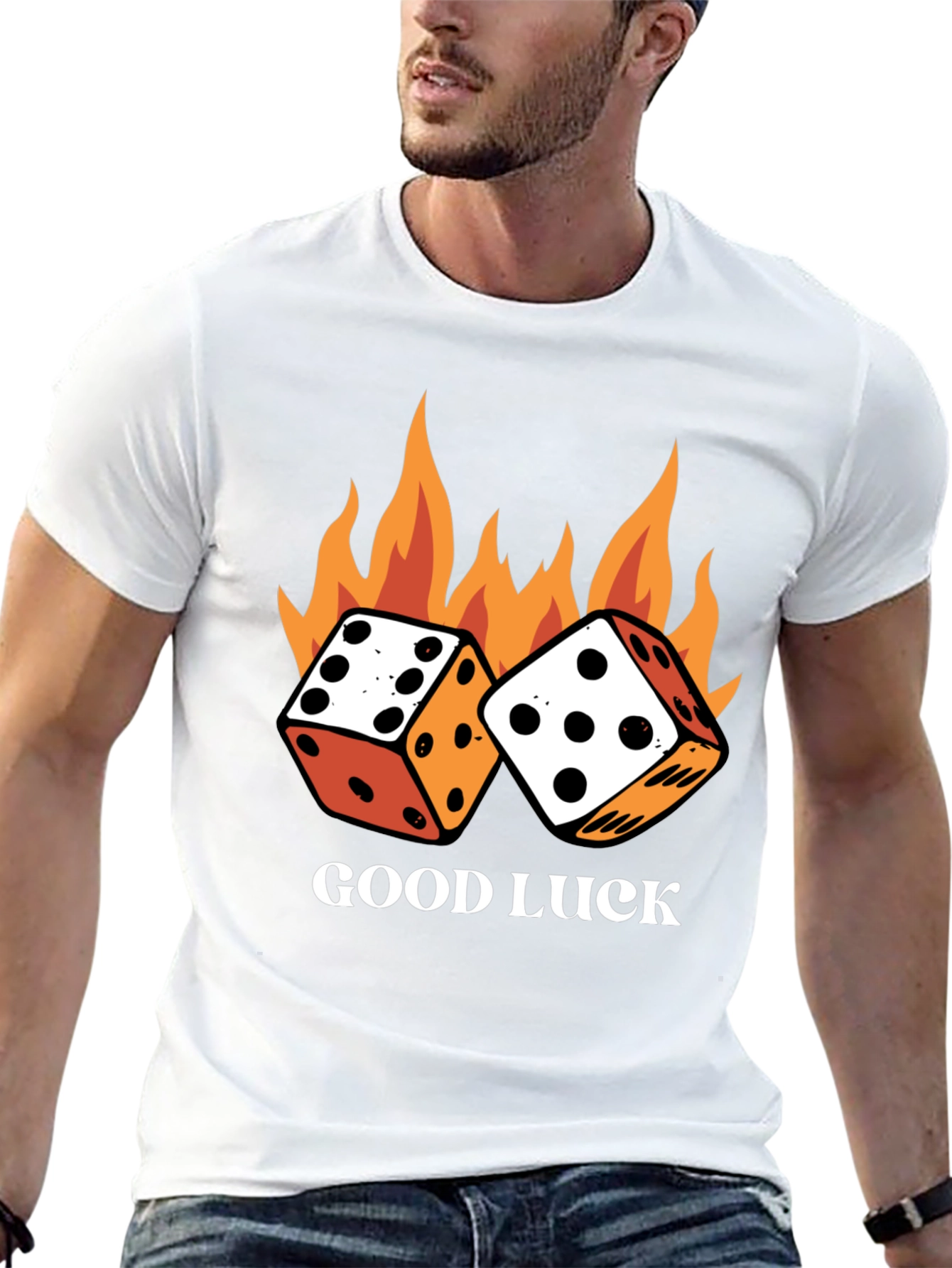 Good Luck Dice Flames Graphic Black T-Shirt