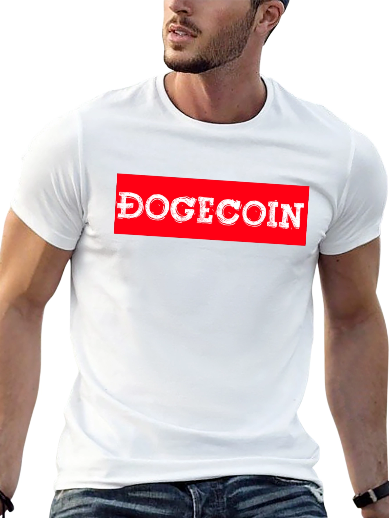 Dogecoin Red Box Logo Black T-Shirt Crypto Meme