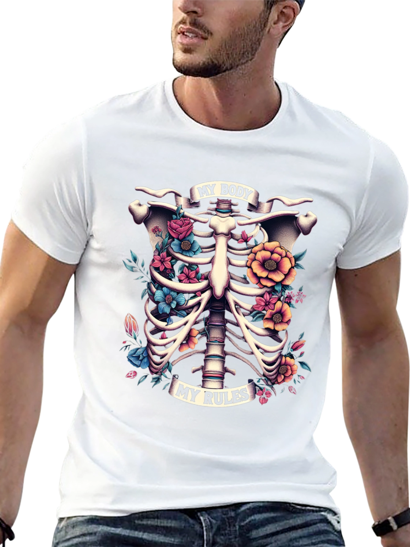 Floral Ribcage T-Shirt: My Body My Rules
