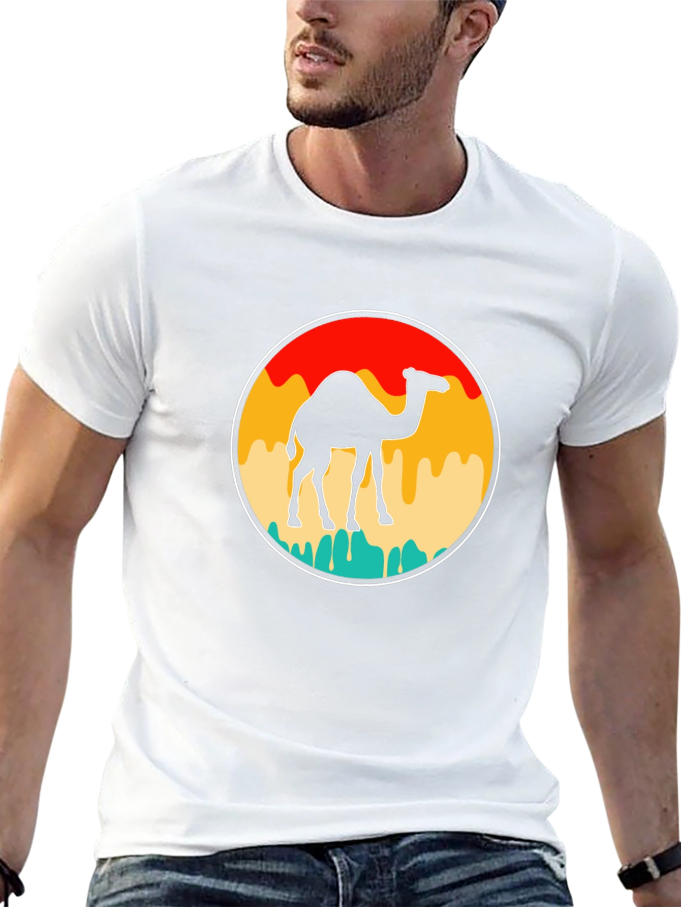 Retro Camel Graphic Tee - Black Cotton T-Shirt