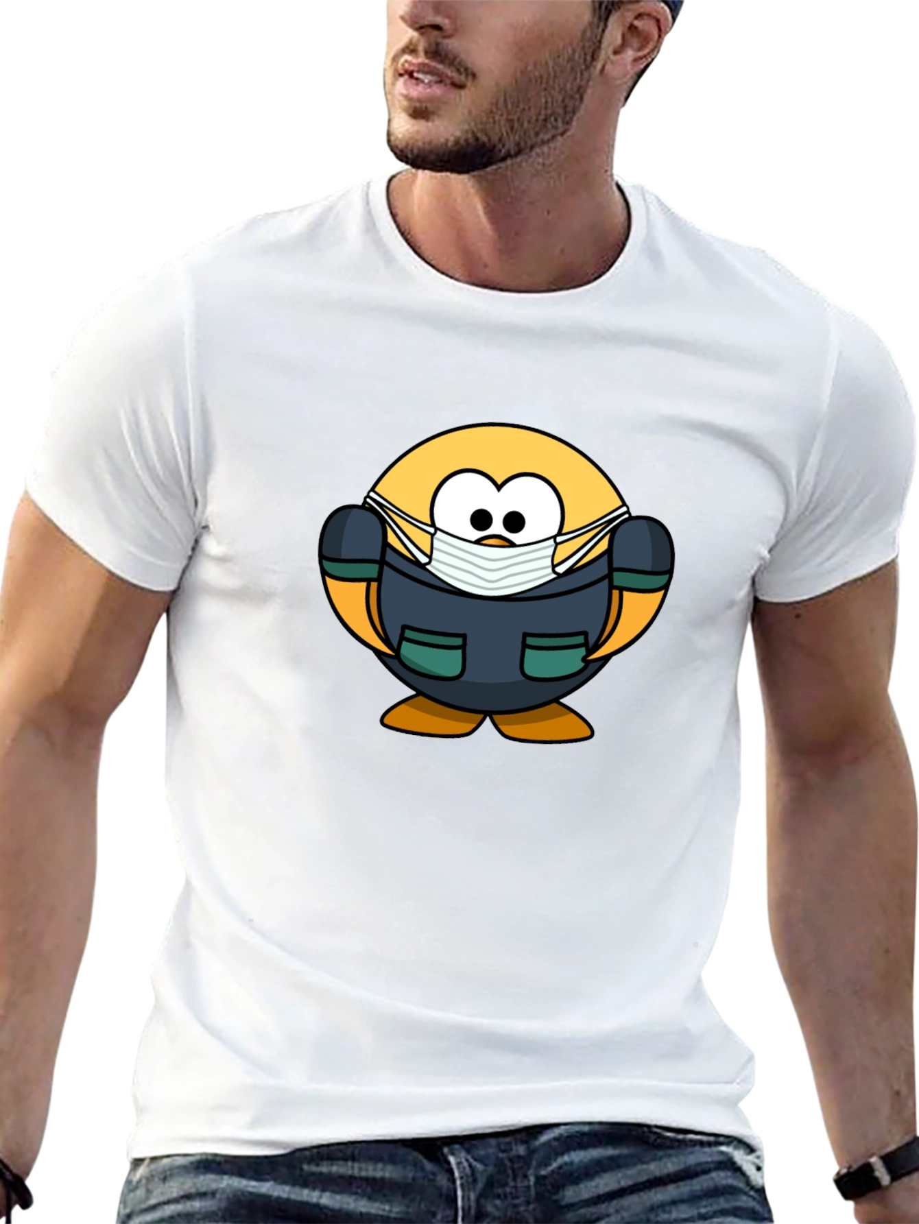Cartoon Doctor Emoji Black T-Shirt