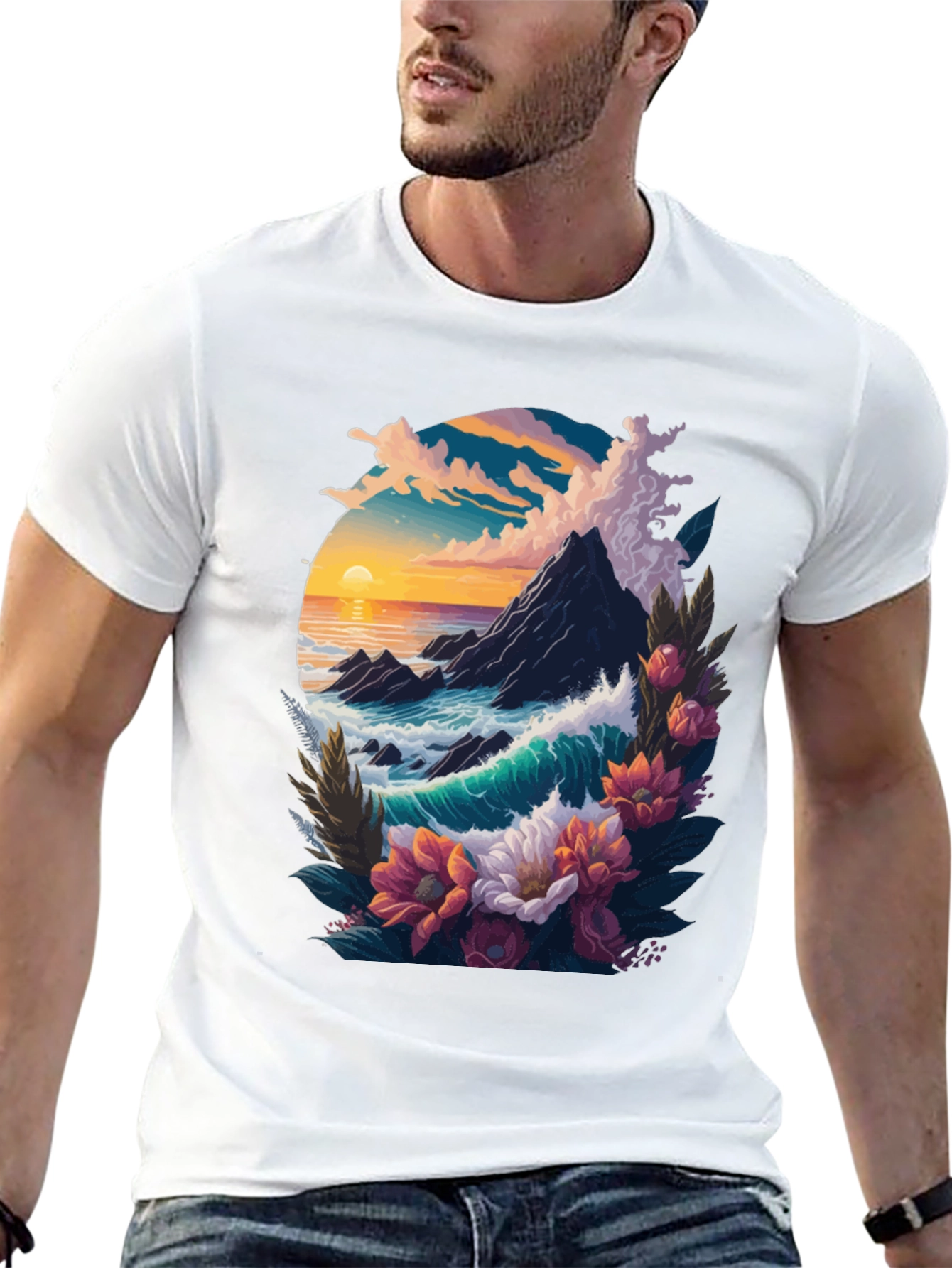 Ocean Sunset Floral Graphic Tee