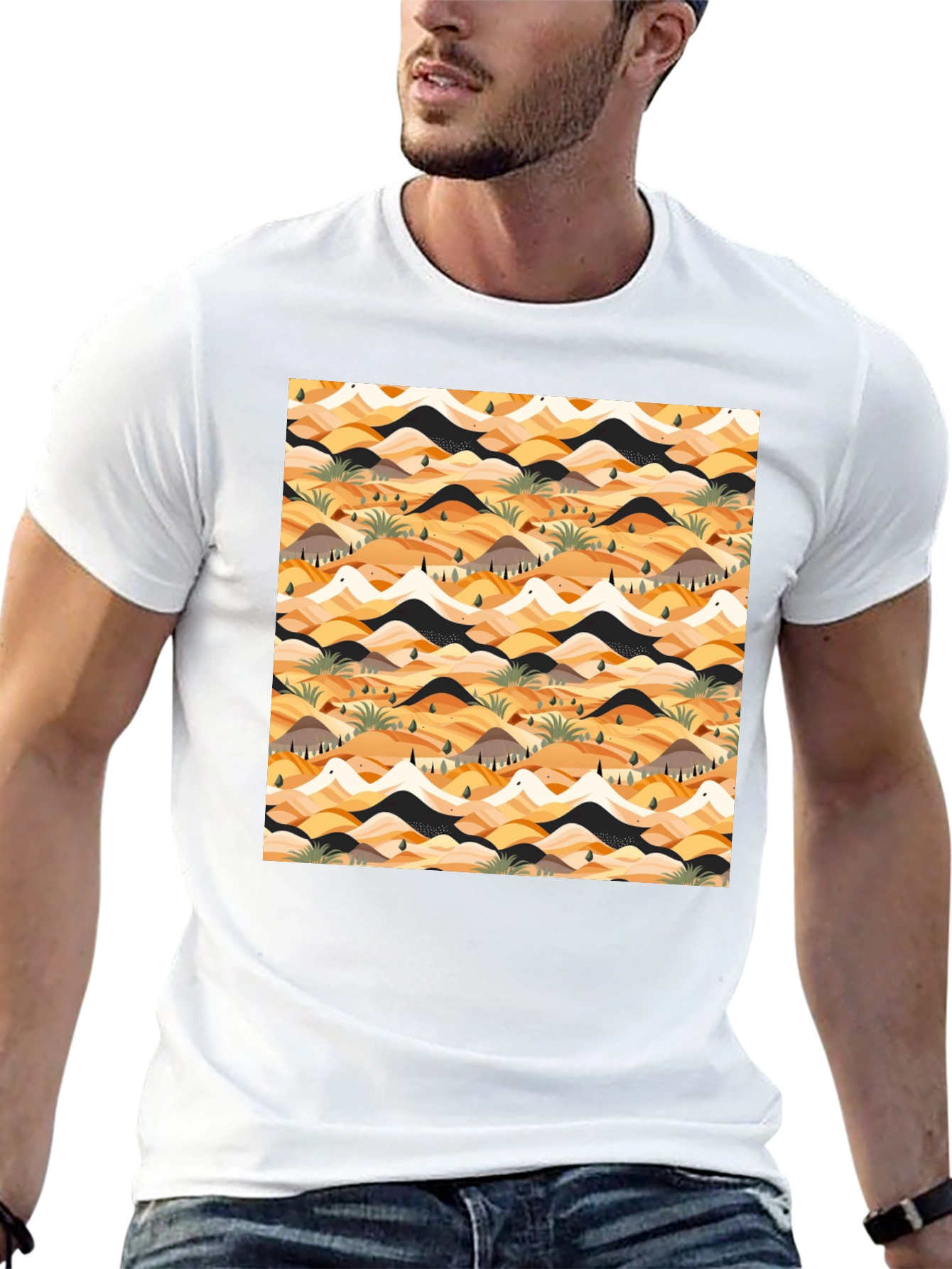 Abstract Desert Landscape Print Black T-Shirt