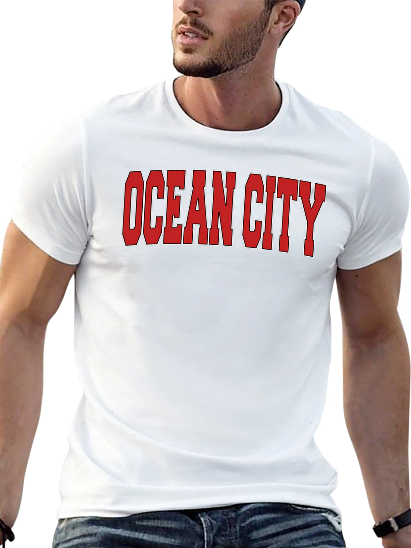 Ocean City Graphic Tee - Black Casual T-Shirt