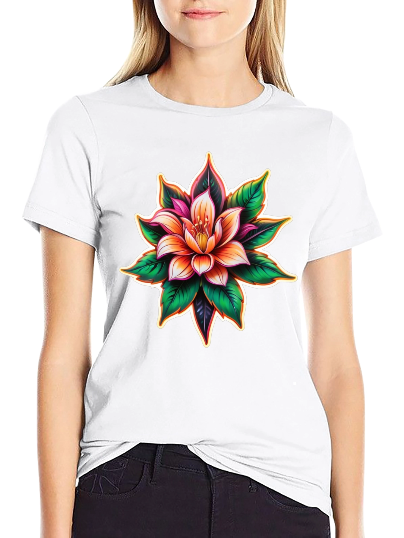 Floral Graphic Print Black T-Shirt
