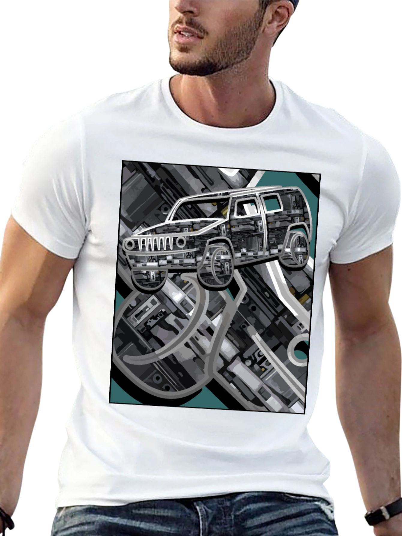 Abstract Car Graphic Black Tee