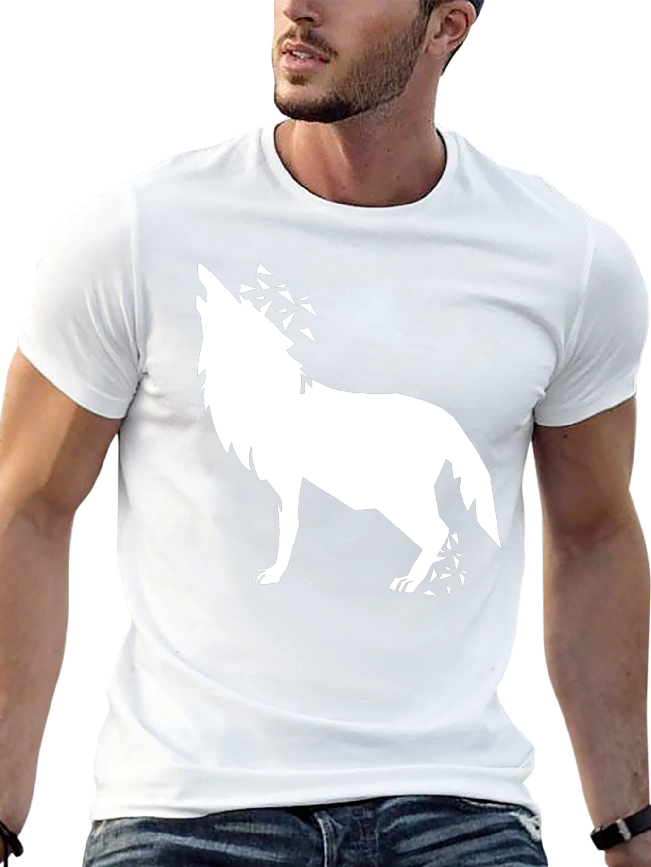 Geometric Wolf Graphic Tee - Black