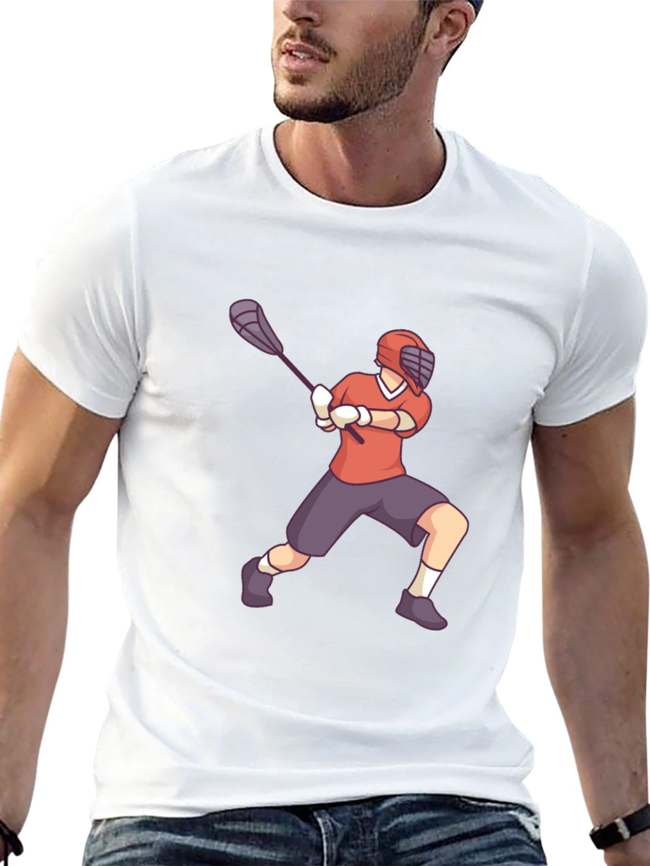 Lacrosse Player Graphic Tee - Black Cotton Shirt
