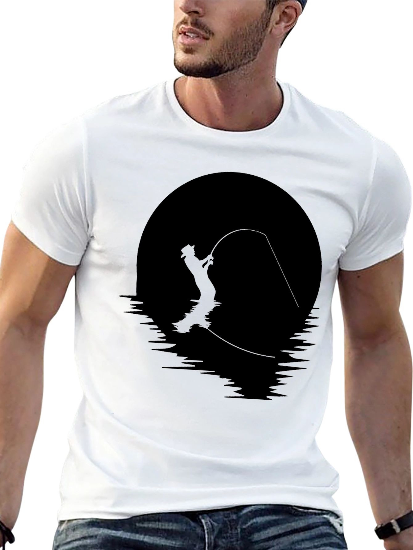 Fly Fishing Silhouette Graphic Tee - Black Cotton Shirt