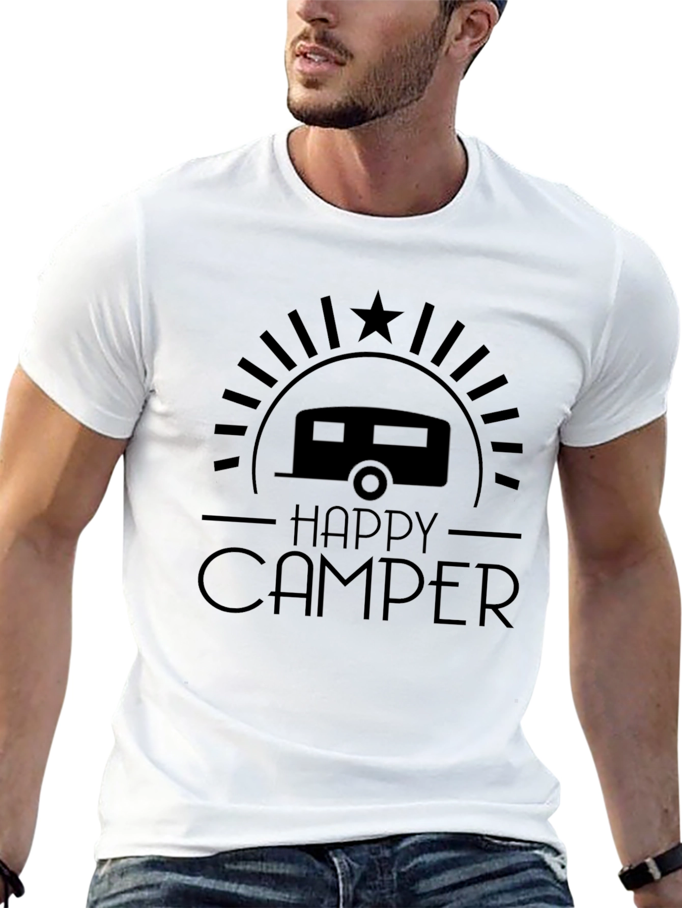 Happy Camper T-Shirt - Black Camping Tee