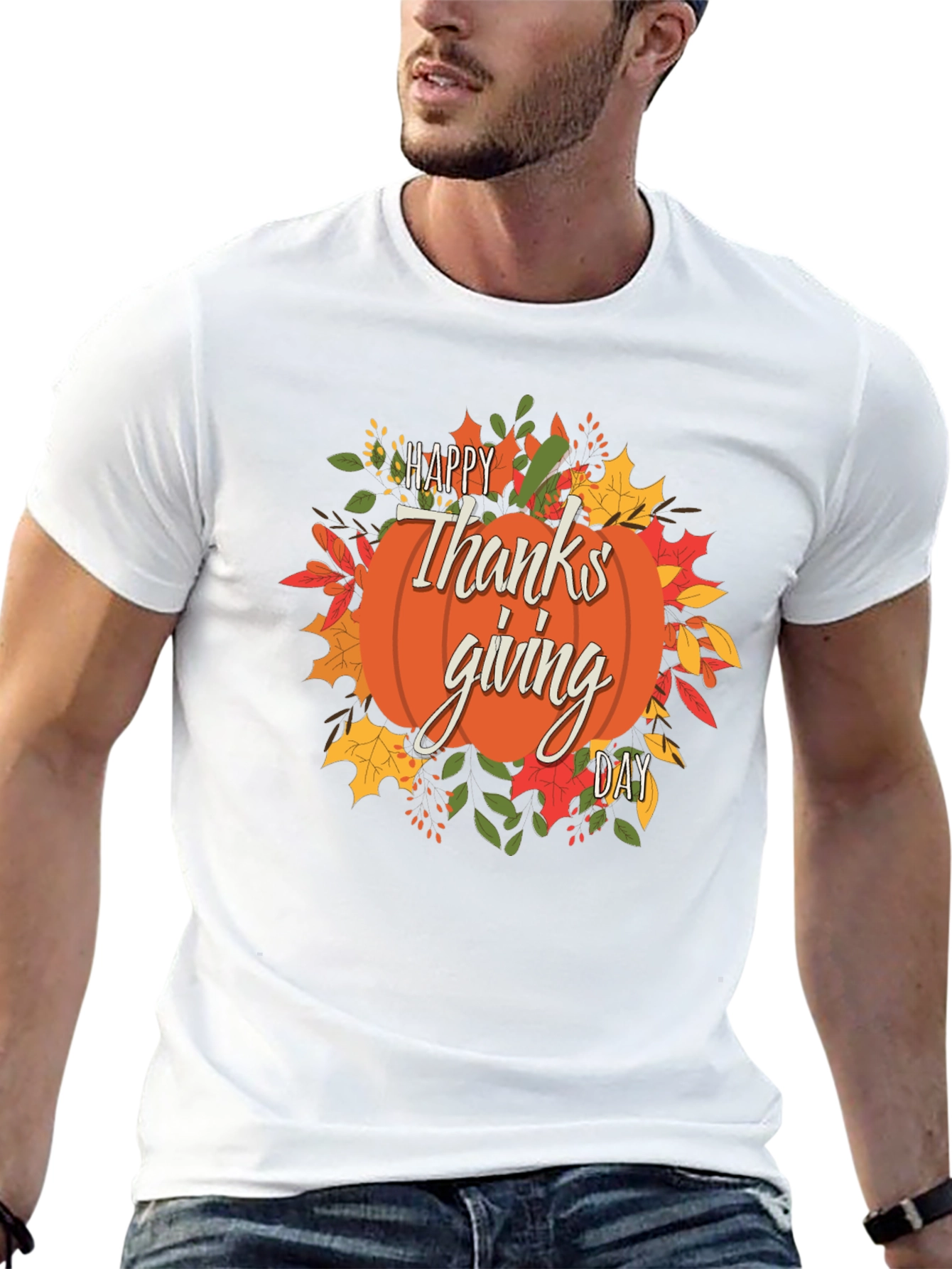 Happy Thanksgiving Day Pumpkin Graphic Tee - Black