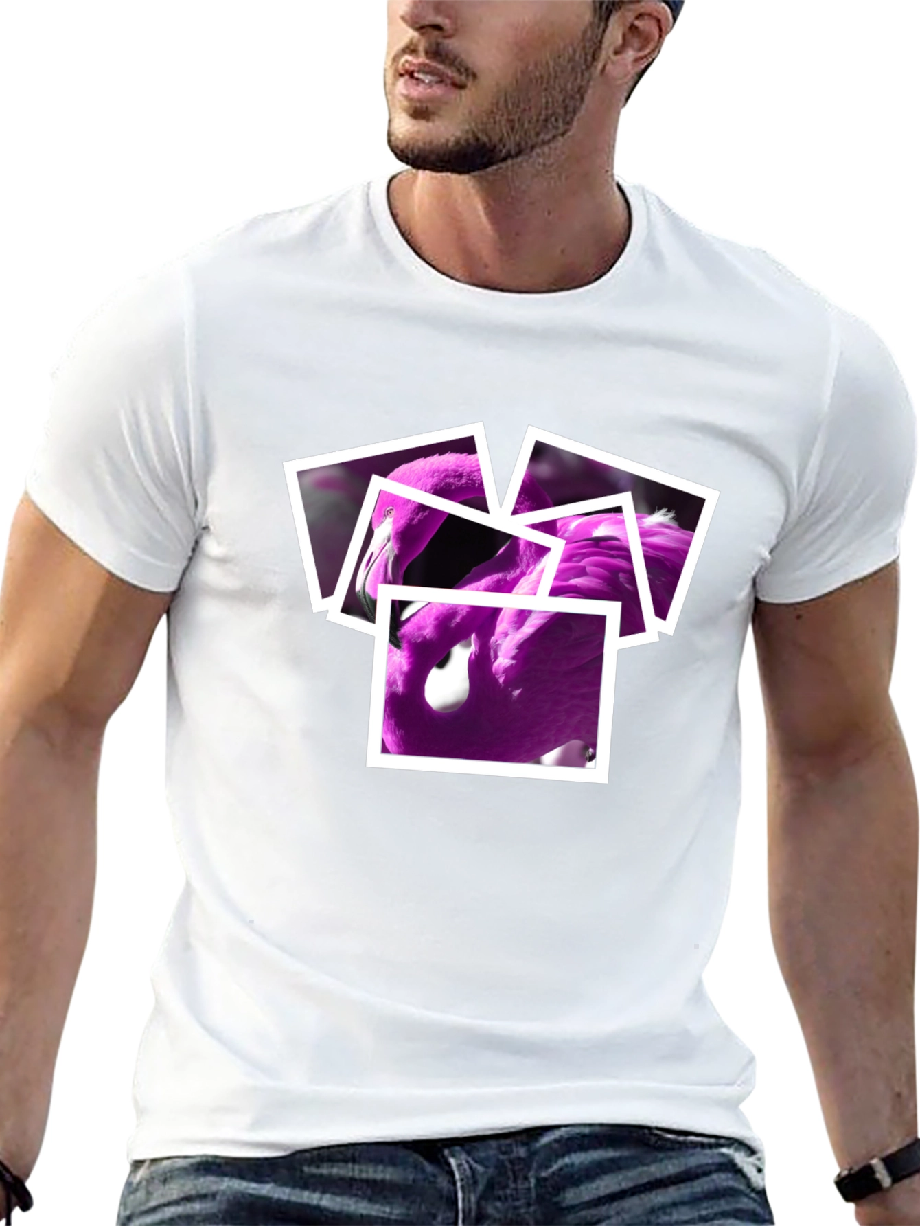 Flamingo Photo Collage Black T-Shirt