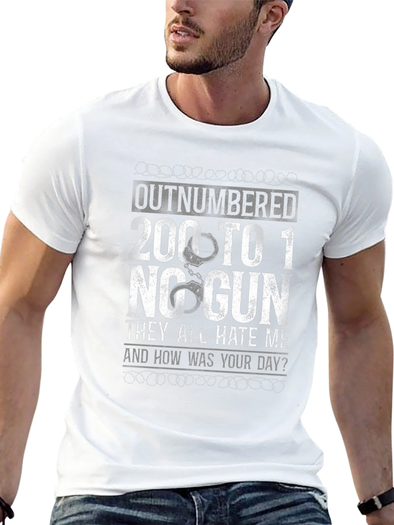 Outnumbered 200 To 1 No Gun Graphic T-Shirt