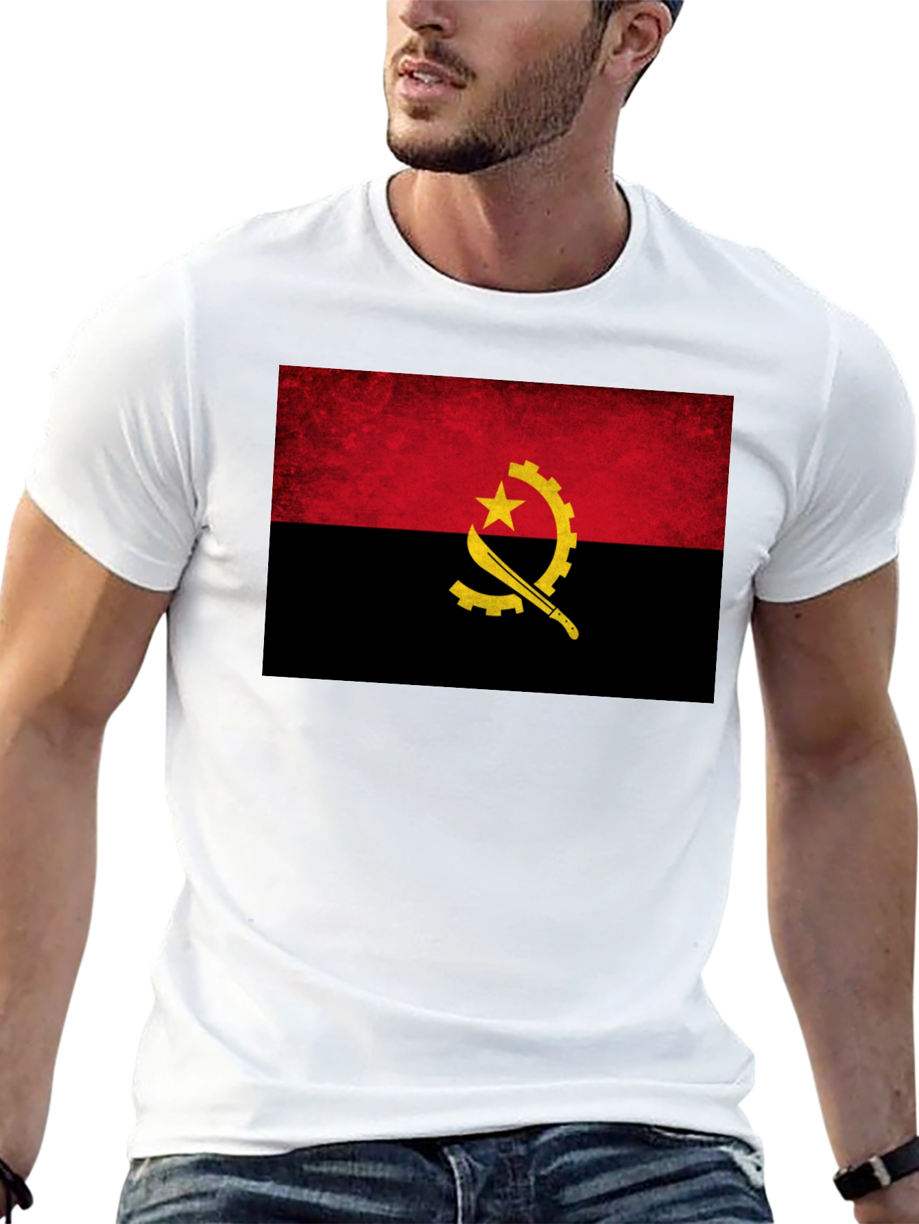 Angola Flag T-Shirt - Black Cotton Tee