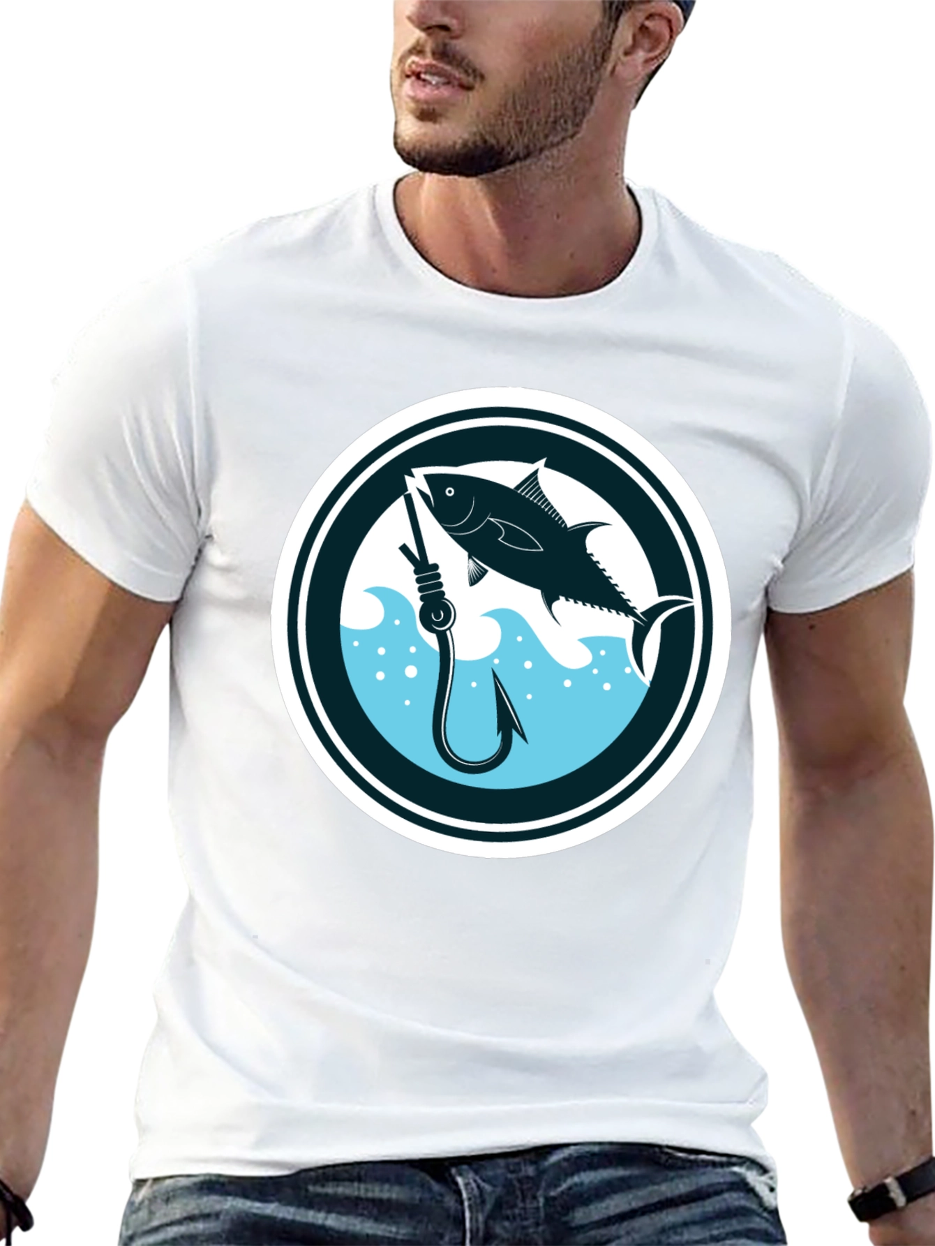 Fishing T-Shirt Tuna Fish Hook Black