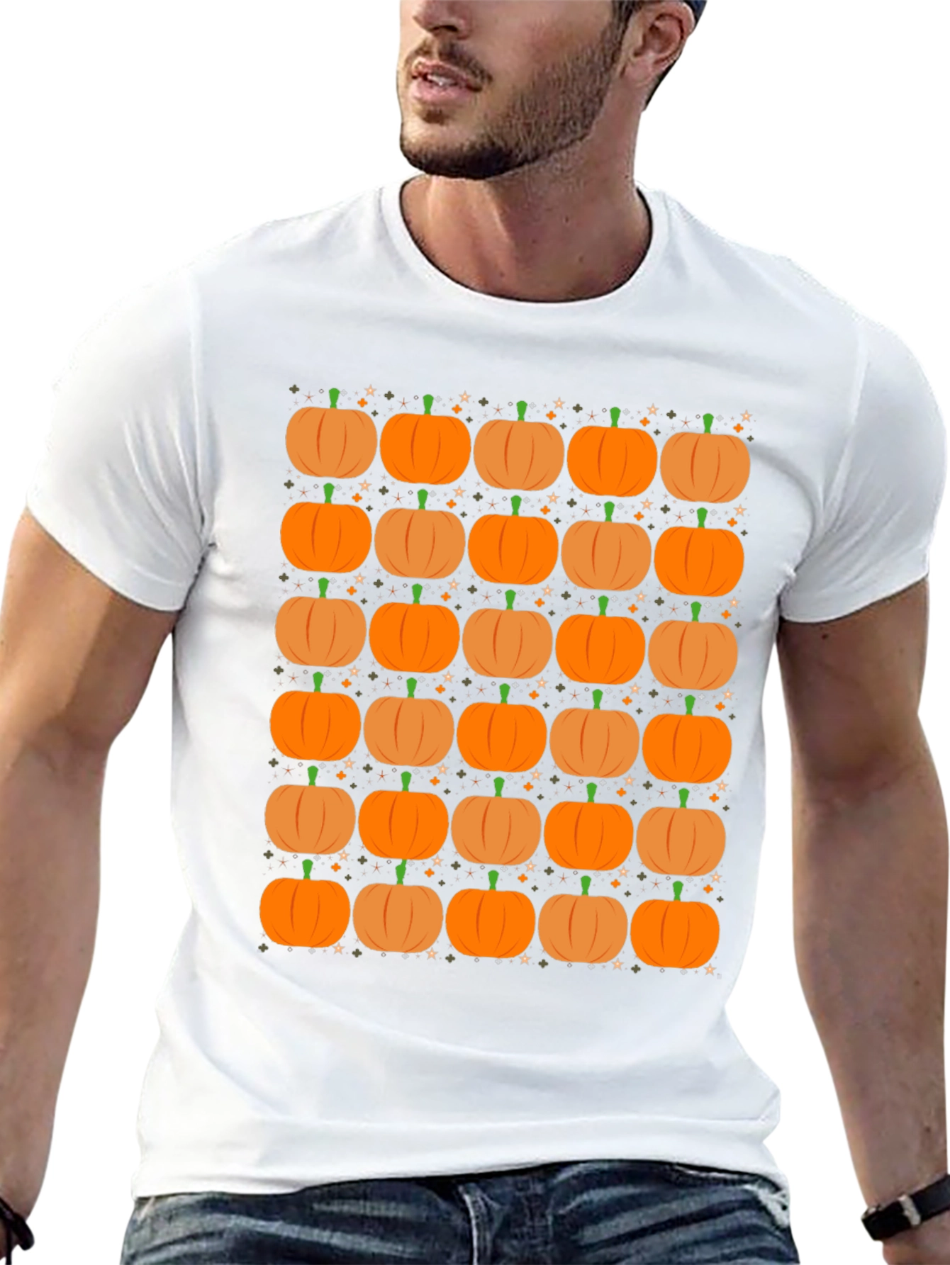 Pumpkin Pattern Black T-Shirt - Fall Festival Ready