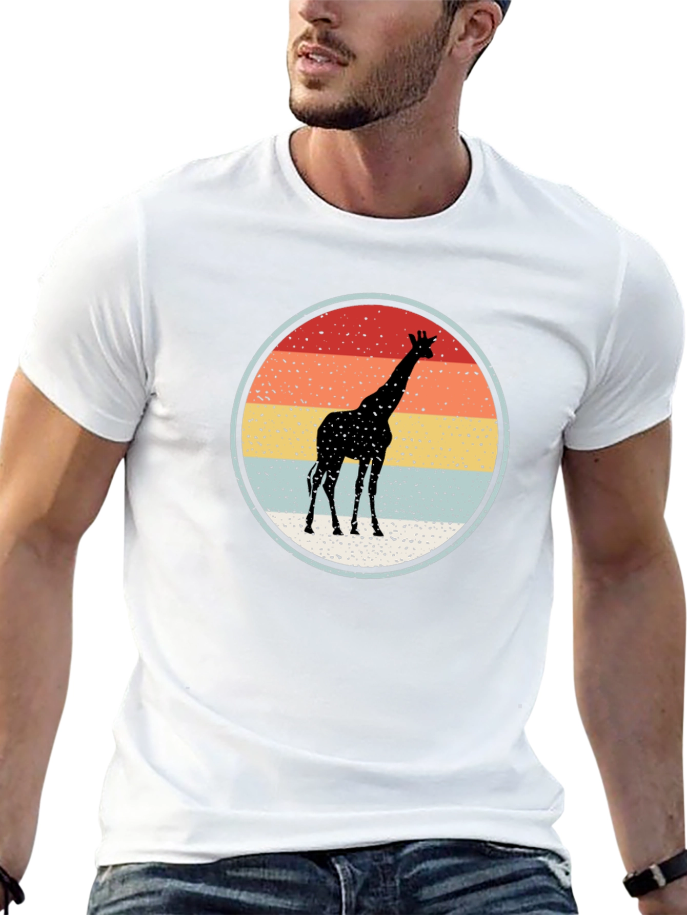 Giraffe Sunset Graphic Tee - Retro Style