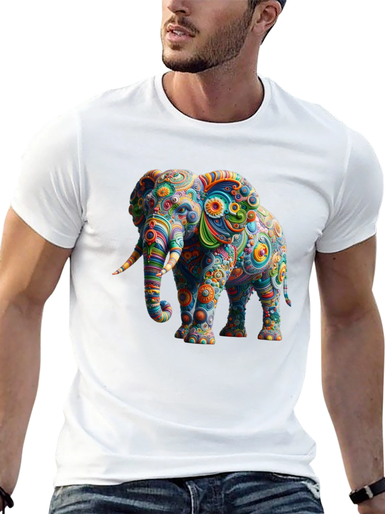 Psychedelic Elephant Graphic Tee - Black