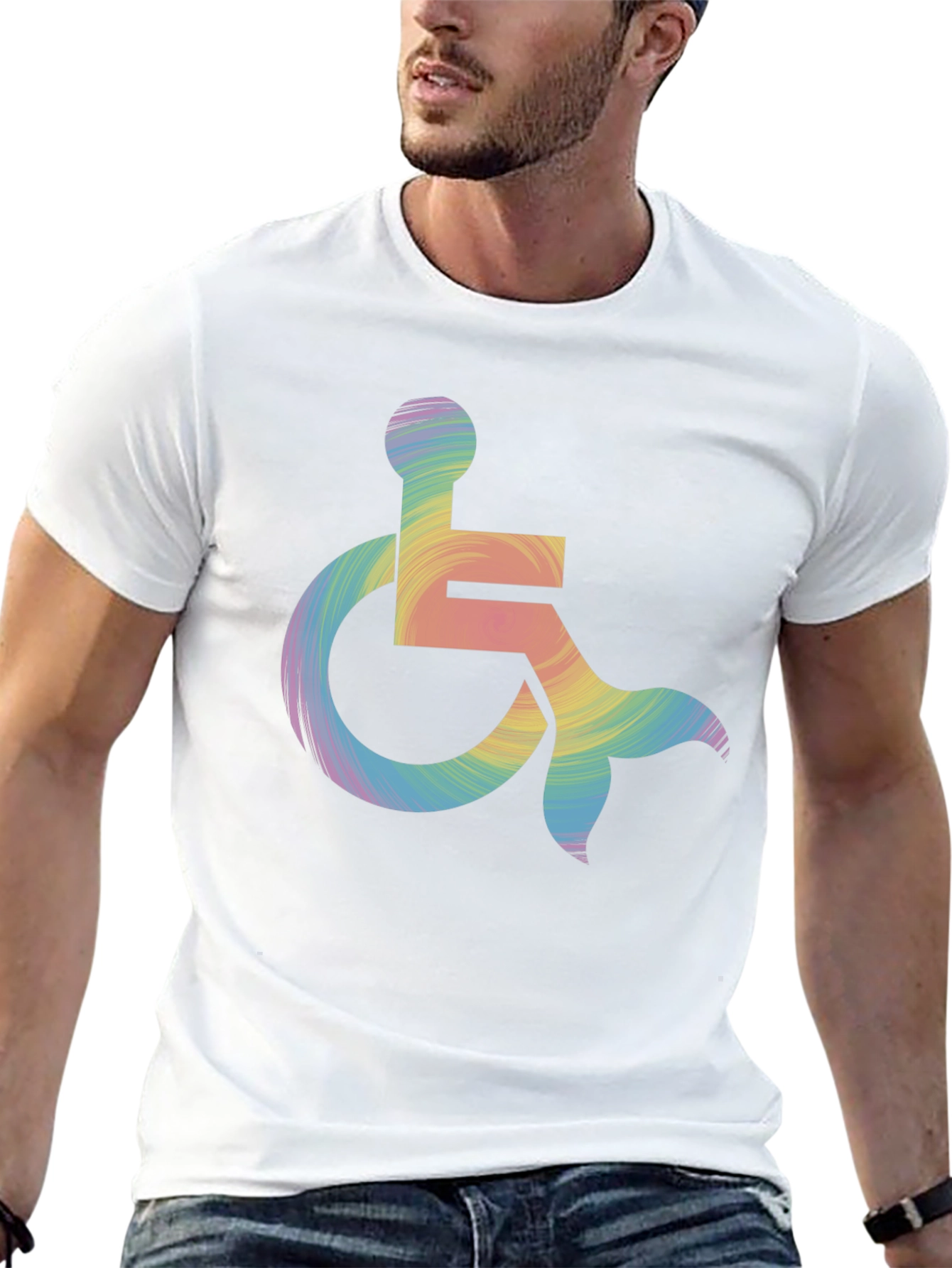 Rainbow Wheelchair Mermaid Tail T-Shirt